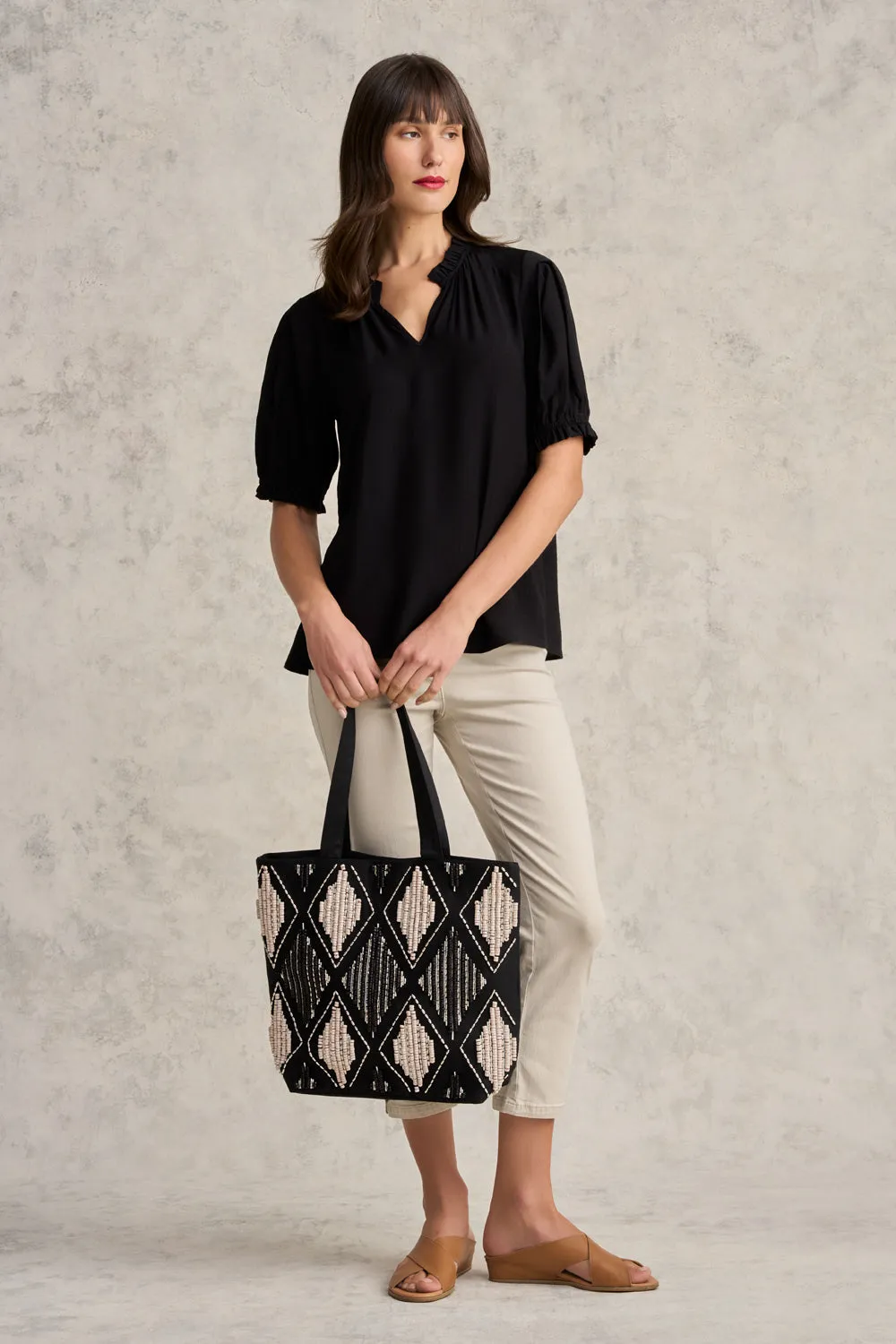 Bailey Beaded Tote Bag - Black