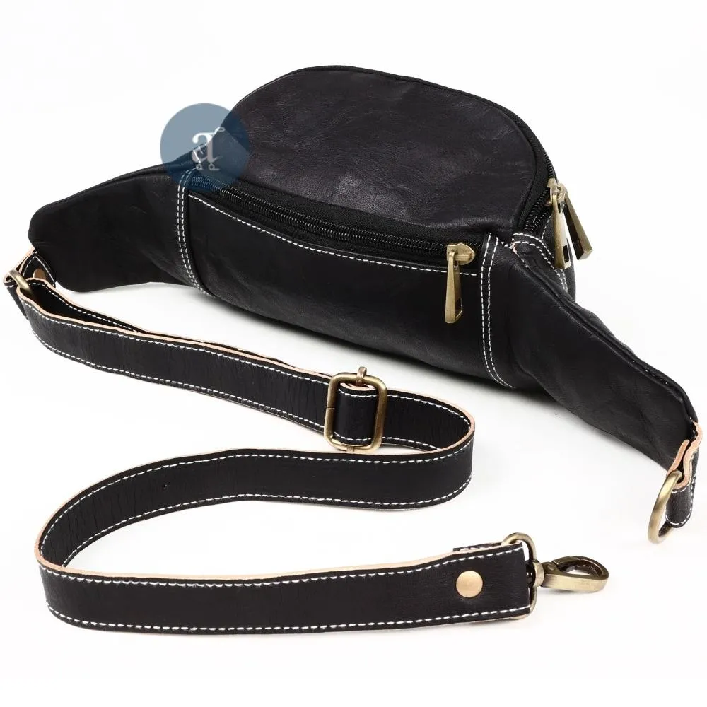 Black Leather Fanny Pack