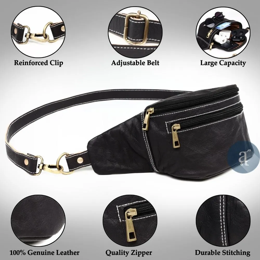 Black Leather Fanny Pack