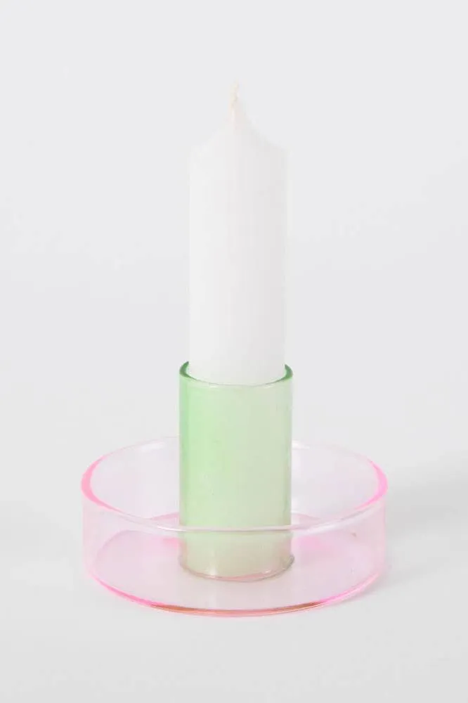 Block Design Duo Tone Glass Candle Holder: Pink/Green
