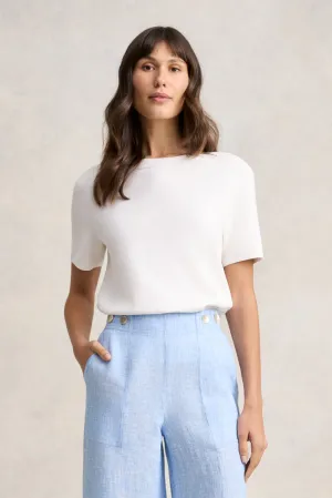 Boat Neck Knit Top - White
