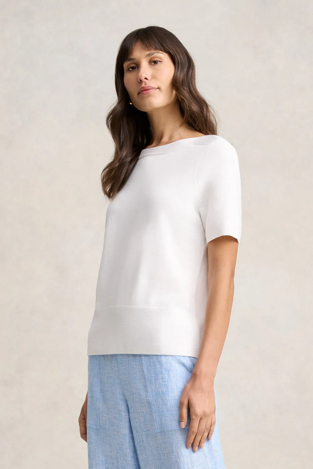 Boat Neck Knit Top - White