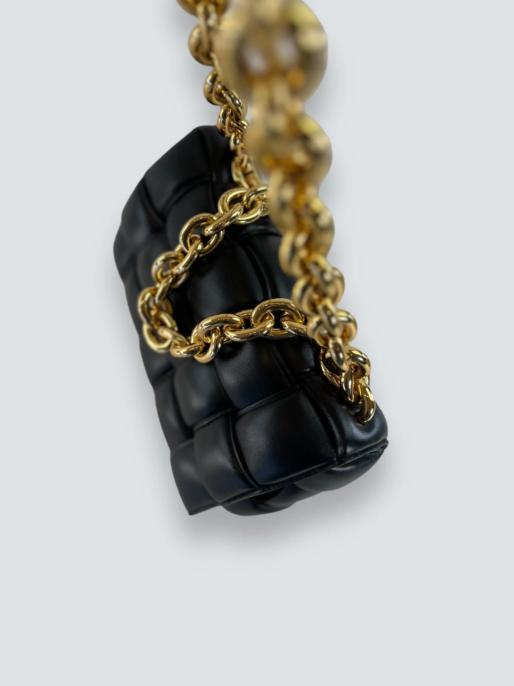 Bottega Black Quilted Leather Chain Cassette Shoulder Bag