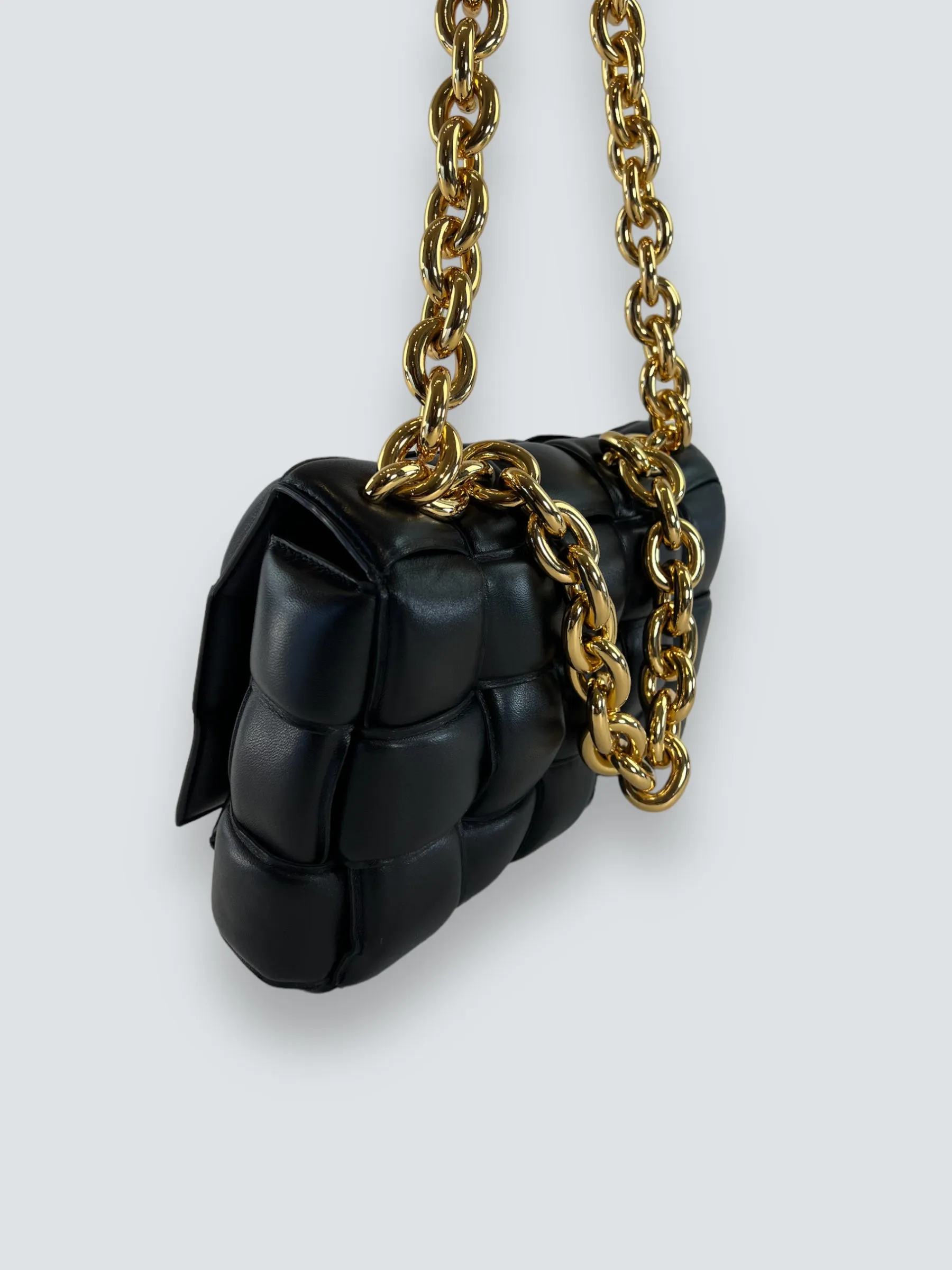 Bottega Black Quilted Leather Chain Cassette Shoulder Bag