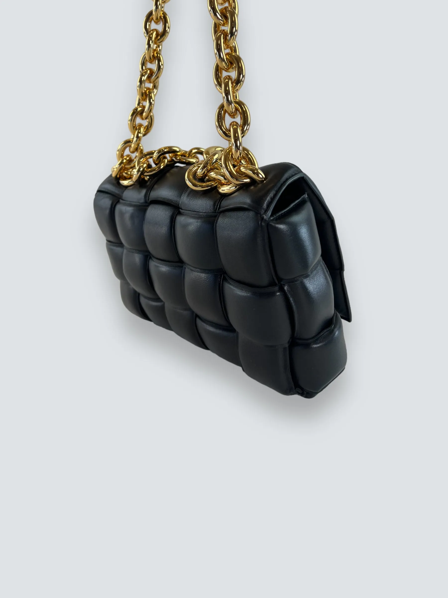 Bottega Black Quilted Leather Chain Cassette Shoulder Bag