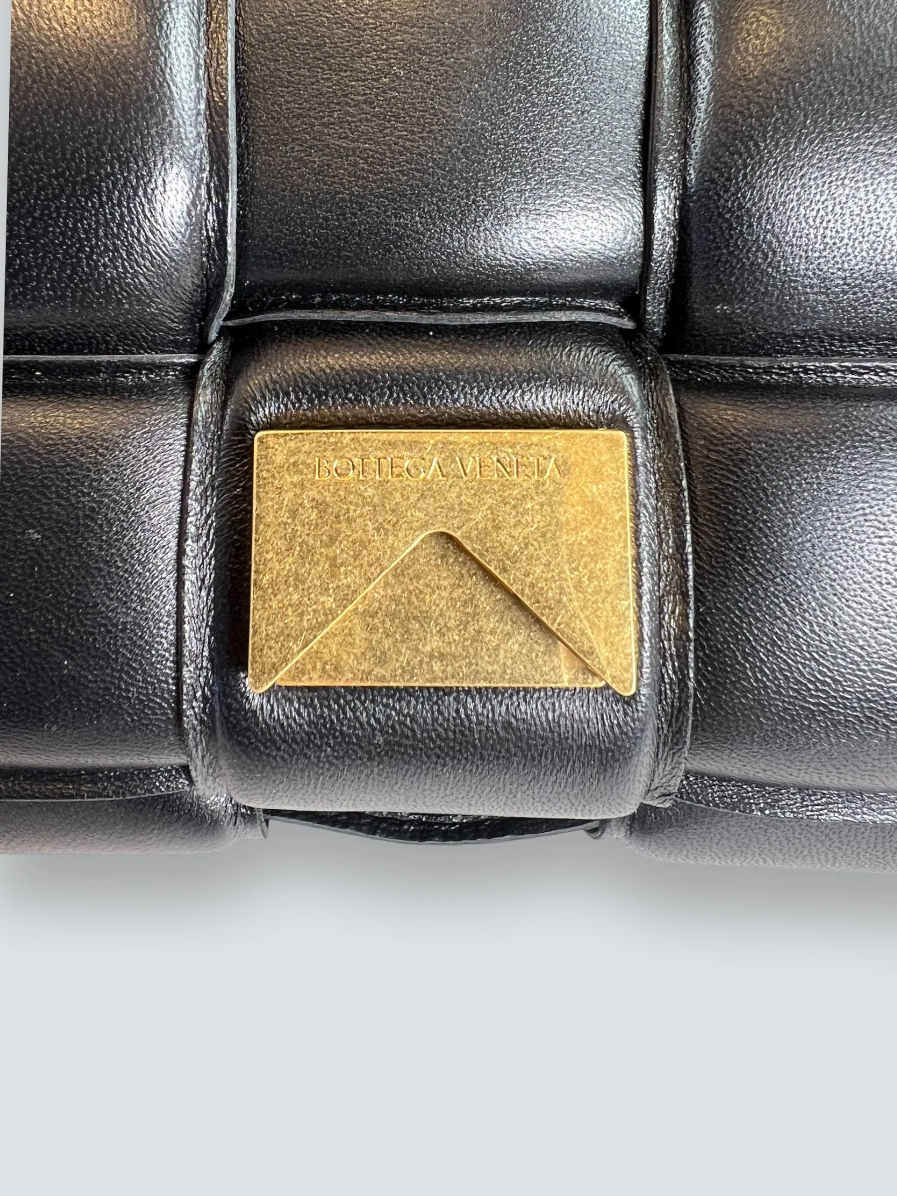 Bottega Black Quilted Leather Chain Cassette Shoulder Bag