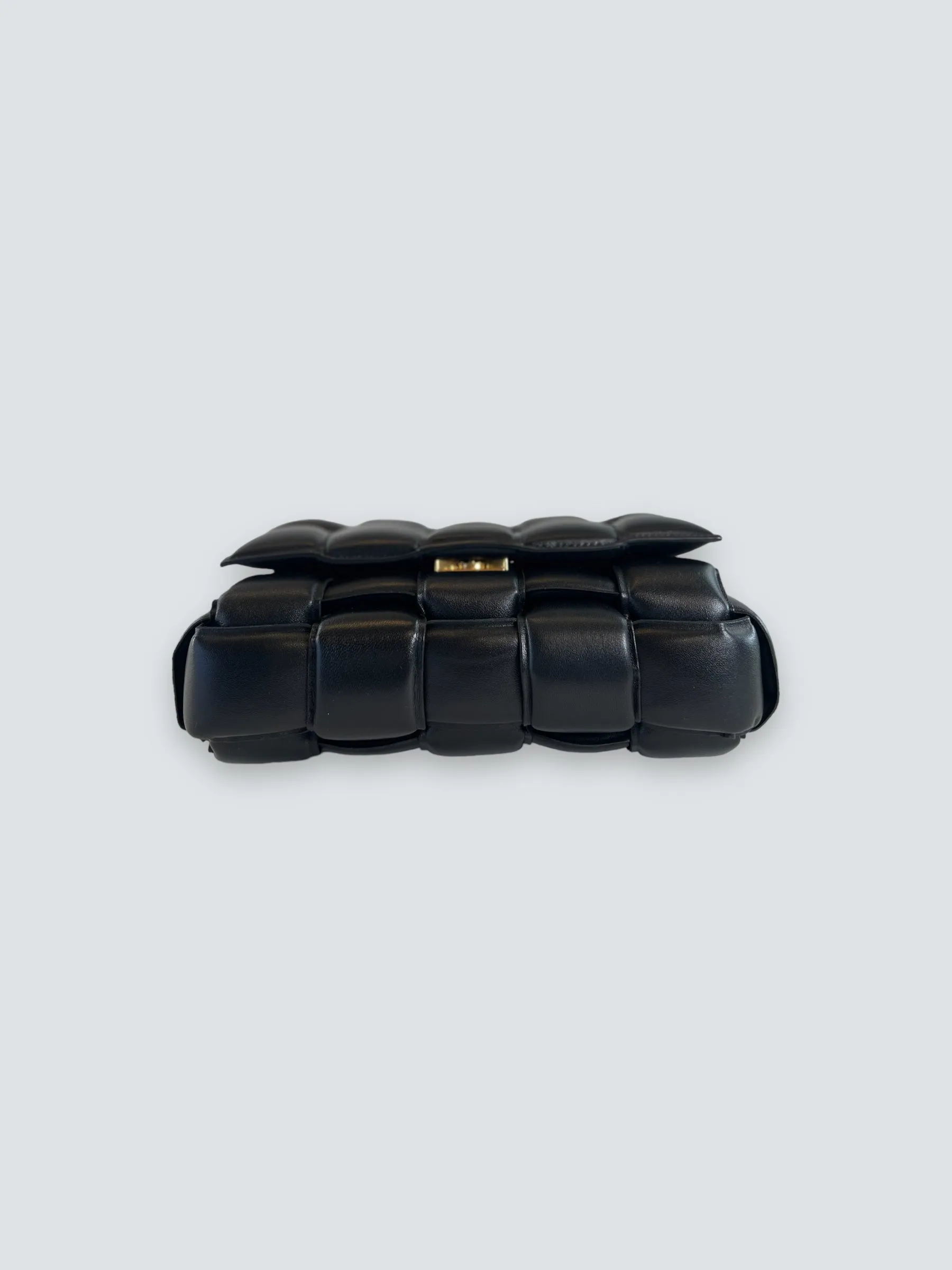 Bottega Black Quilted Leather Chain Cassette Shoulder Bag