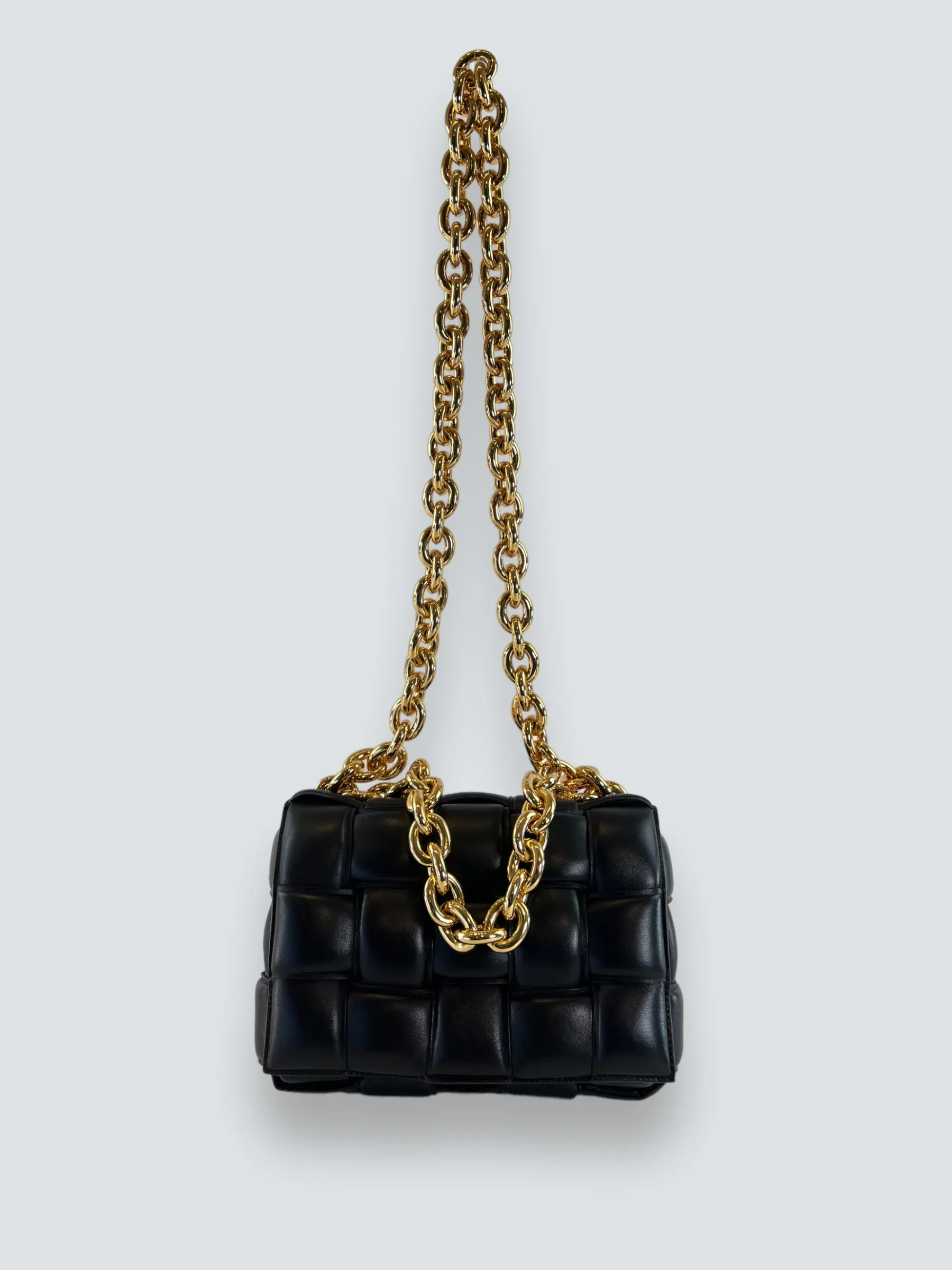 Bottega Black Quilted Leather Chain Cassette Shoulder Bag