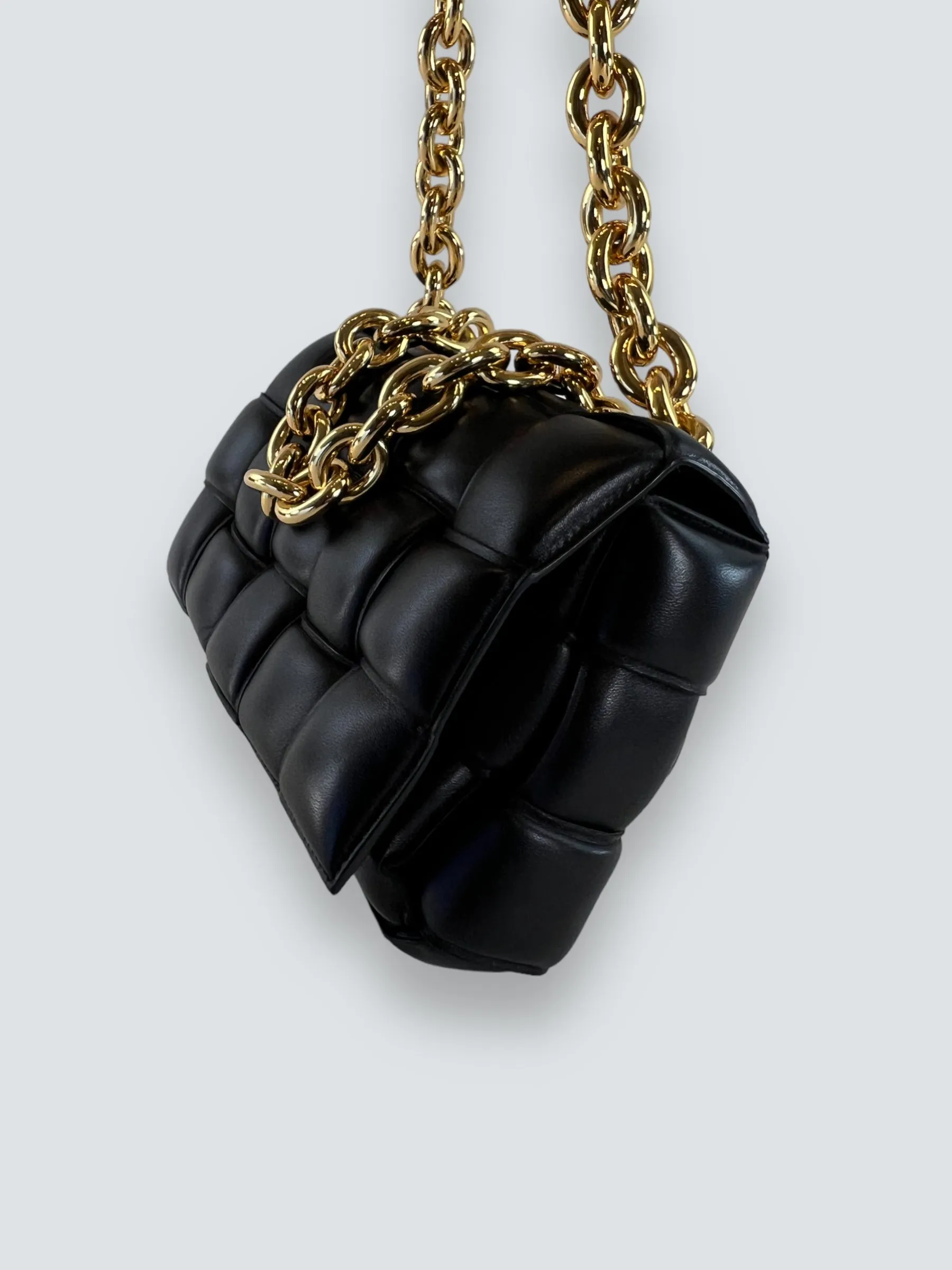 Bottega Black Quilted Leather Chain Cassette Shoulder Bag