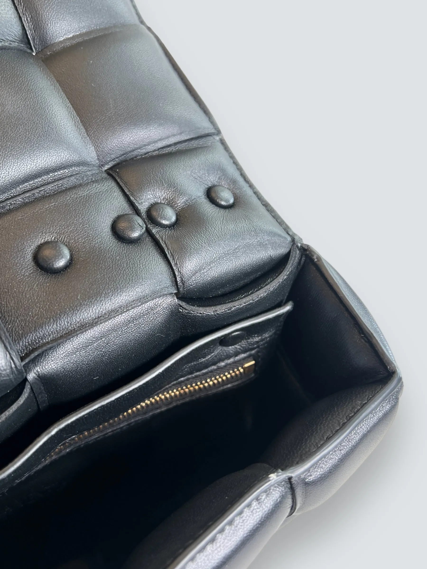 Bottega Black Quilted Leather Chain Cassette Shoulder Bag