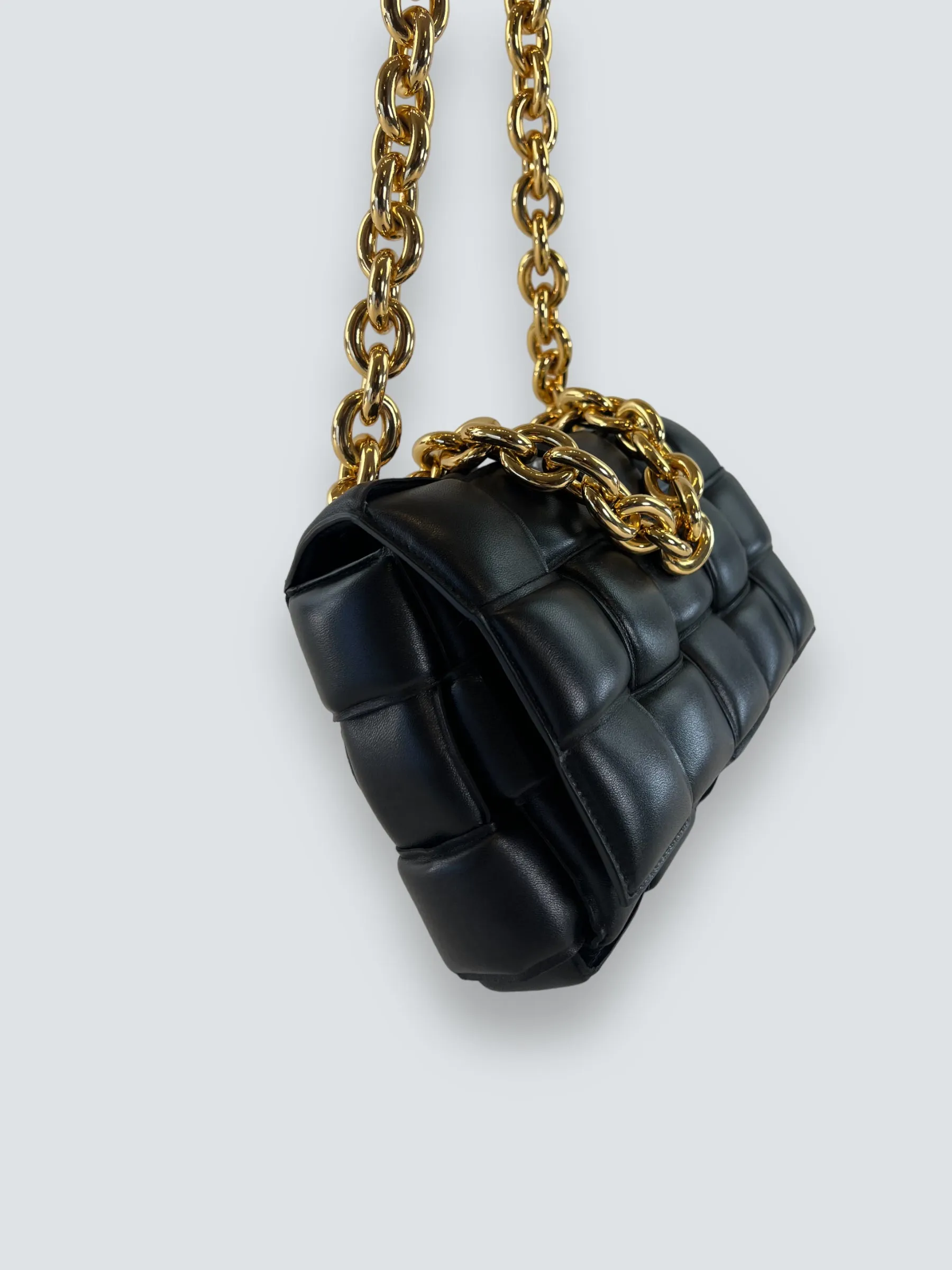 Bottega Black Quilted Leather Chain Cassette Shoulder Bag