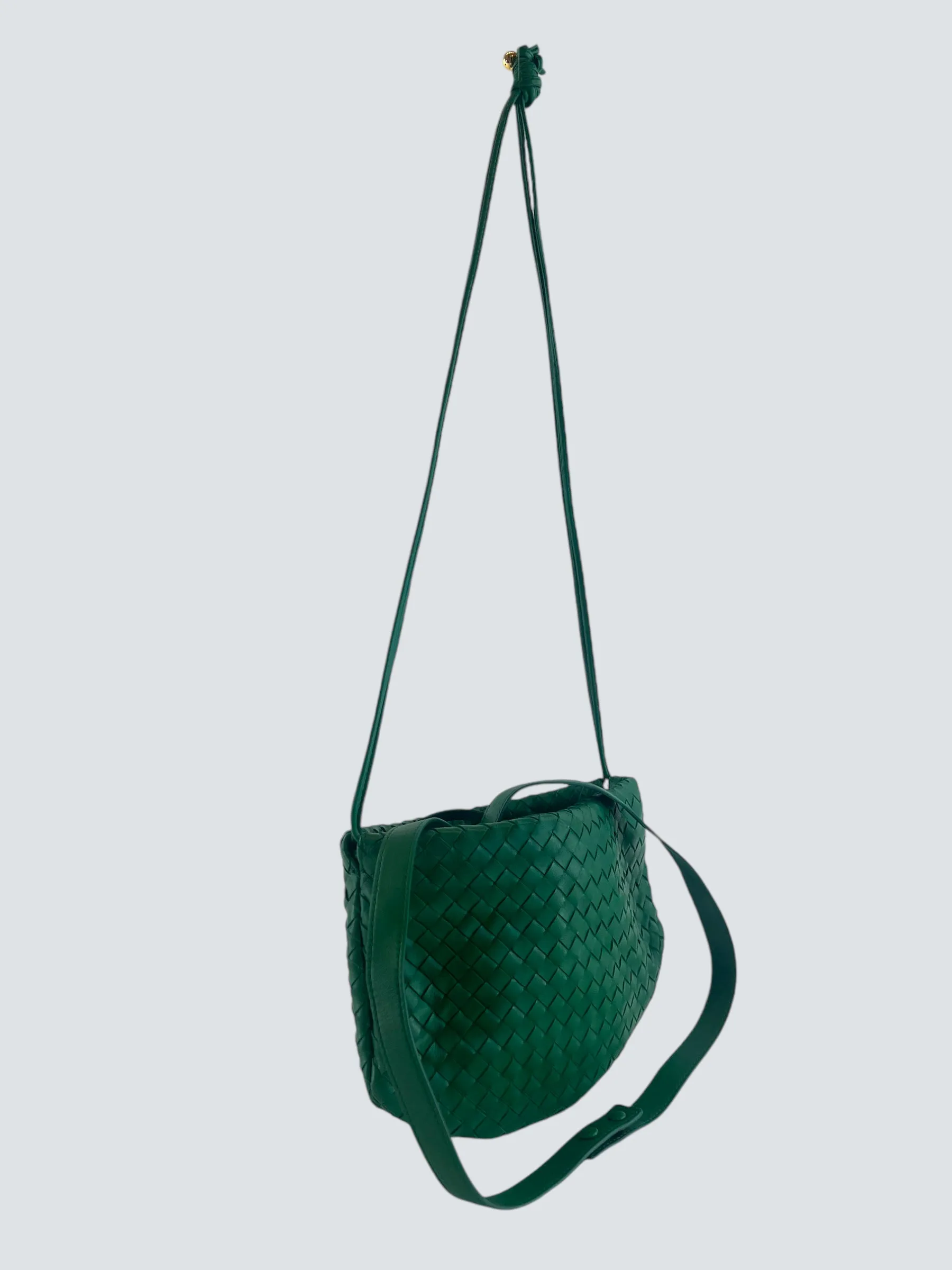 Bottega Green Intrecciato Leather Crossbody