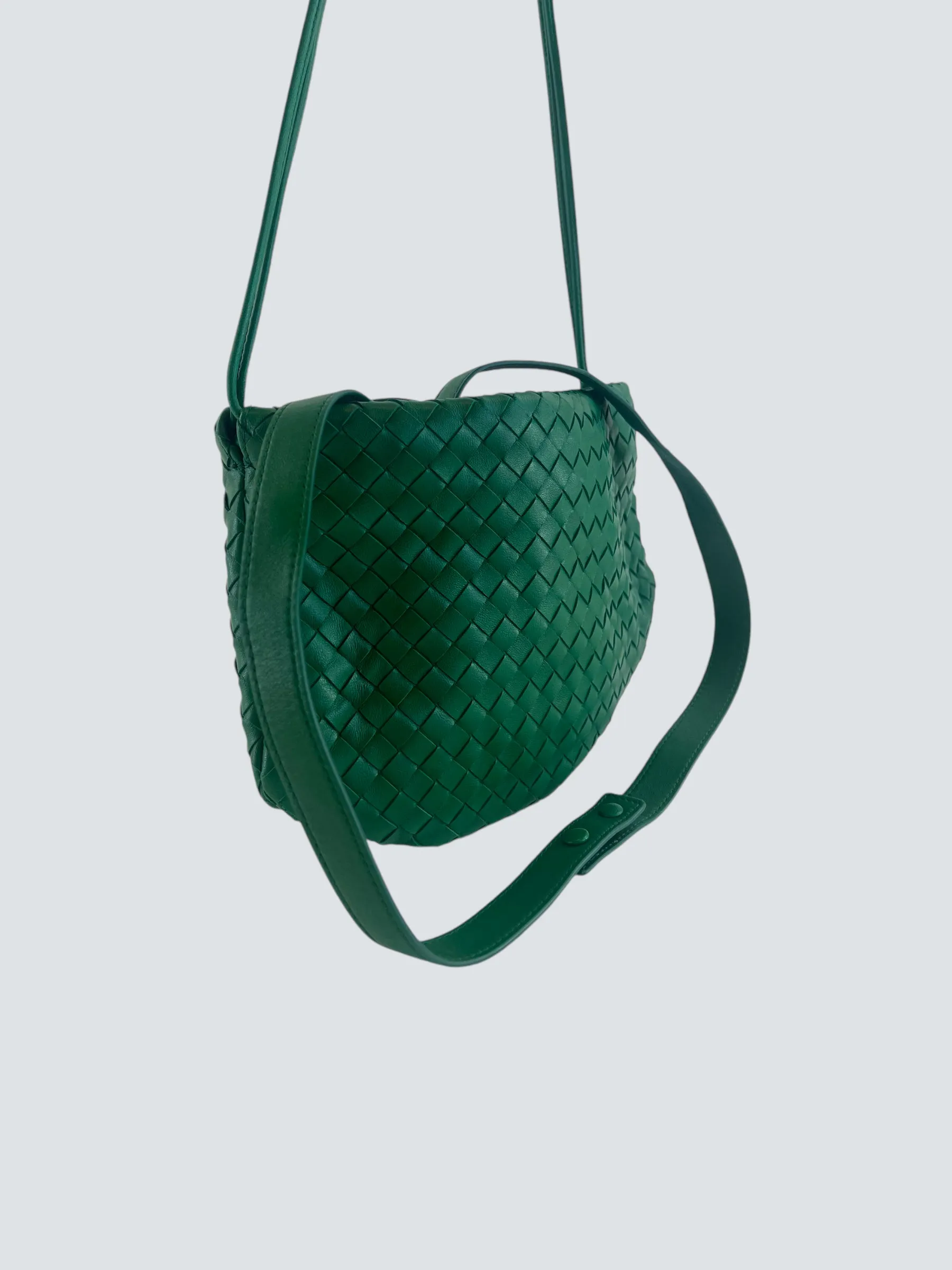 Bottega Green Intrecciato Leather Crossbody