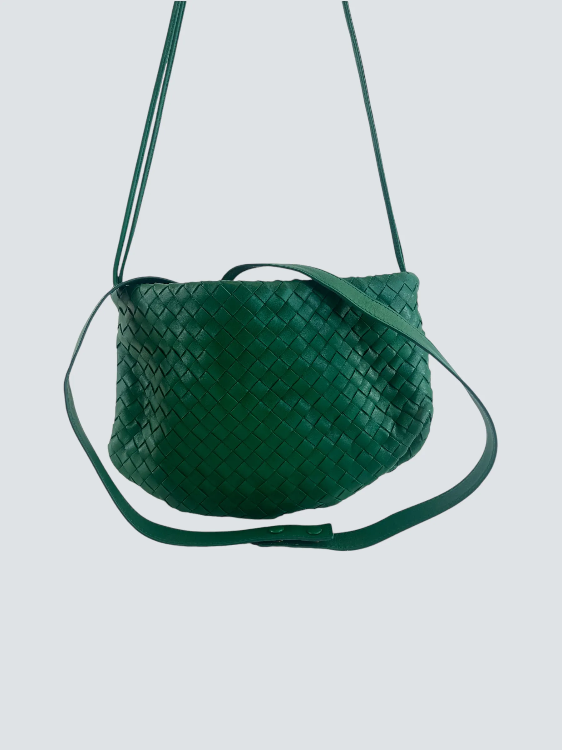 Bottega Green Intrecciato Leather Crossbody