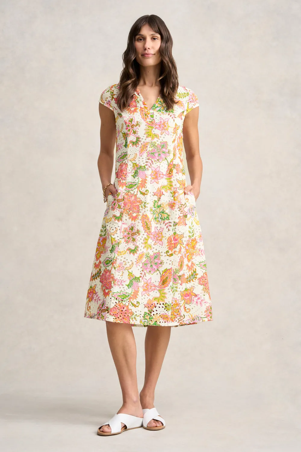 Broderie Printed Dress - Floral White Print