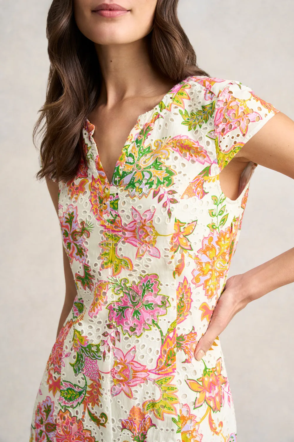 Broderie Printed Dress - Floral White Print