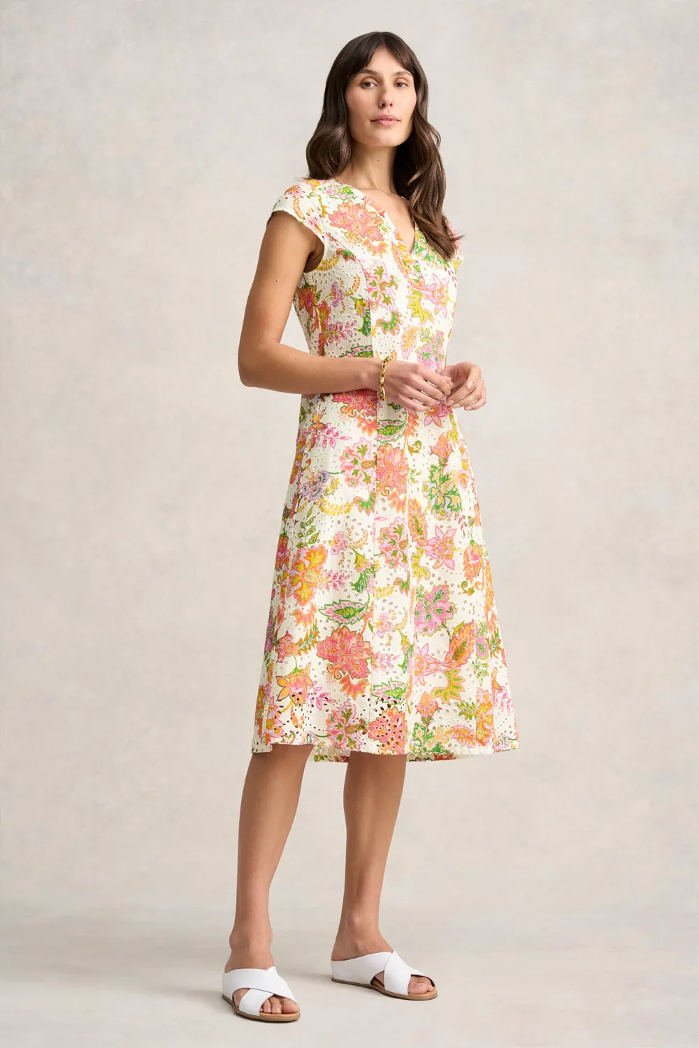 Broderie Printed Dress - Floral White Print