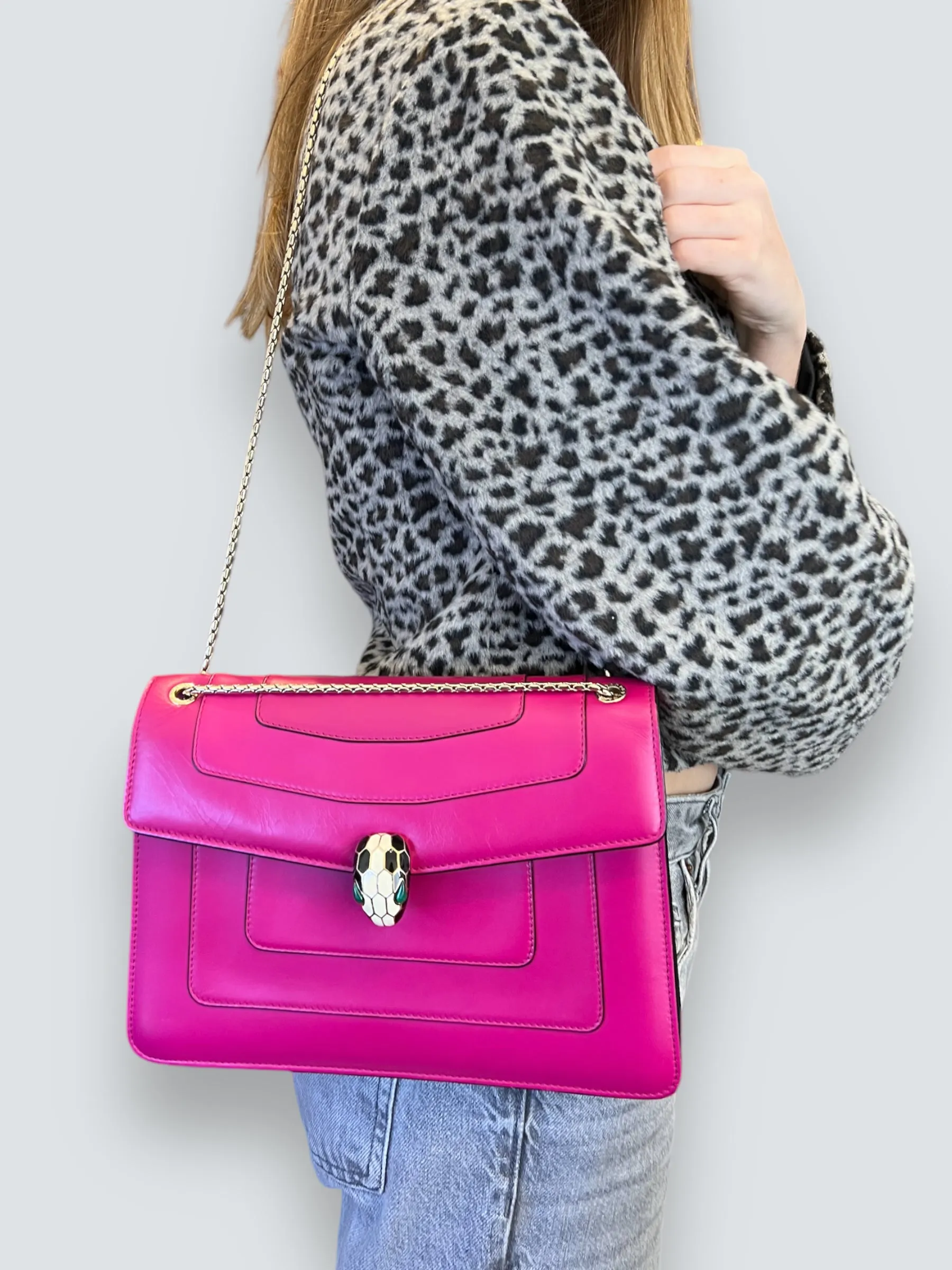 Bvlgari Pink Leather Serpentine Forever Crossbody