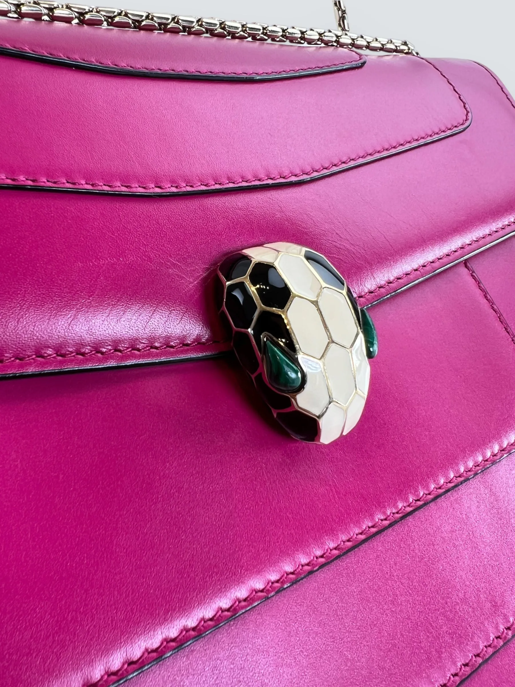 Bvlgari Pink Leather Serpentine Forever Crossbody