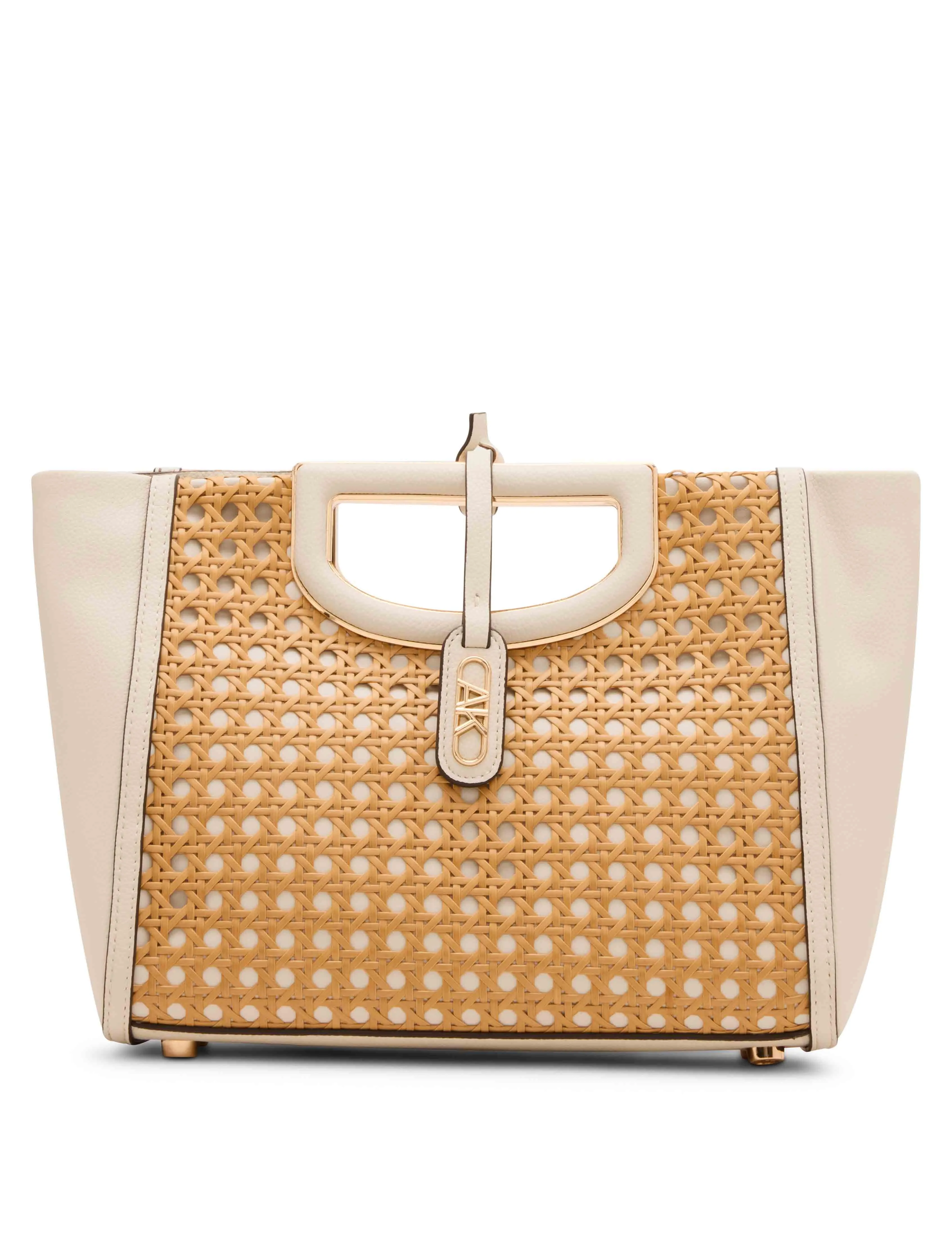 Caning Cut-Out Metal Handle Satchel With Convertible Strap