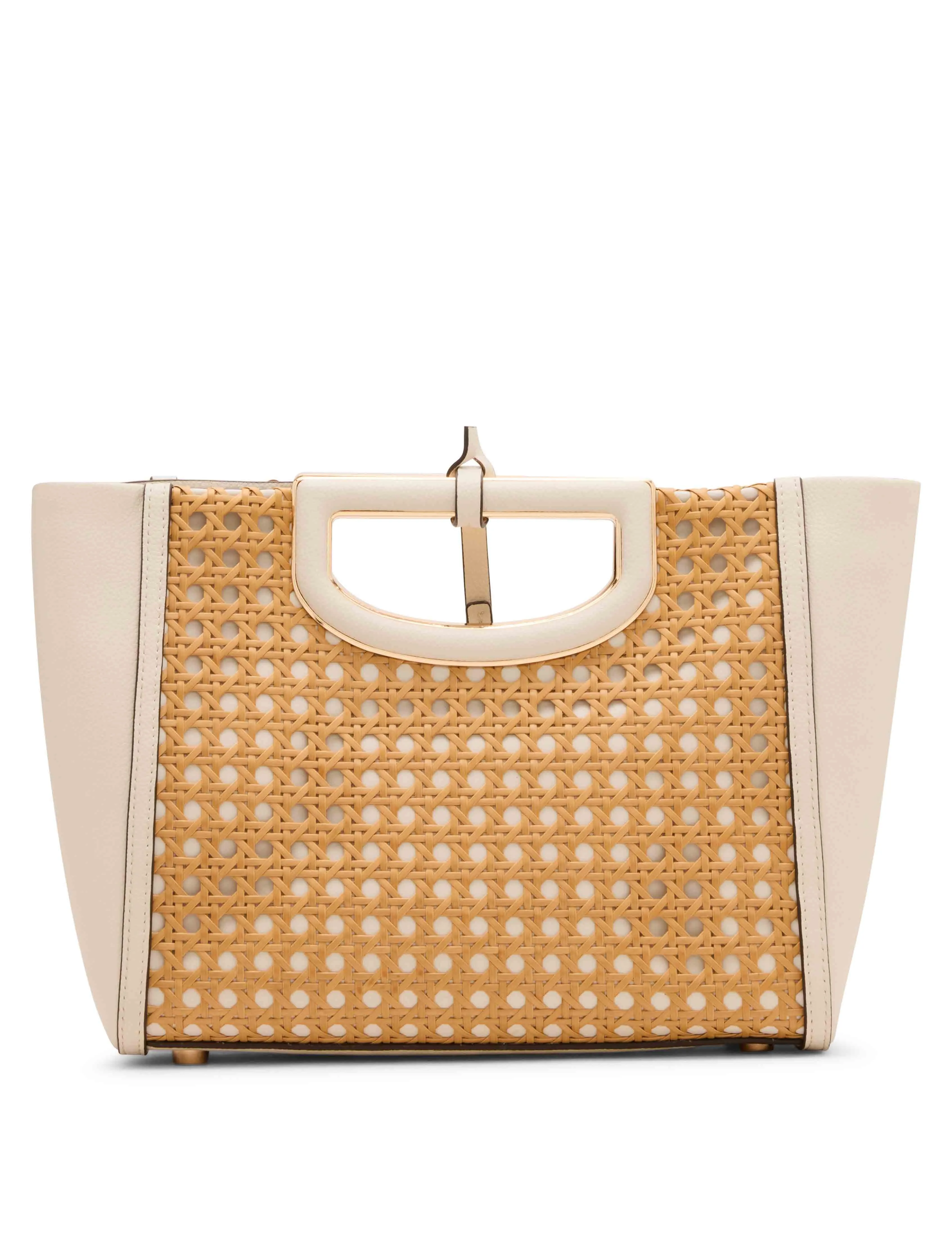 Caning Cut-Out Metal Handle Satchel With Convertible Strap