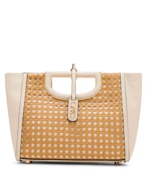 Caning Cut-Out Metal Handle Satchel With Convertible Strap