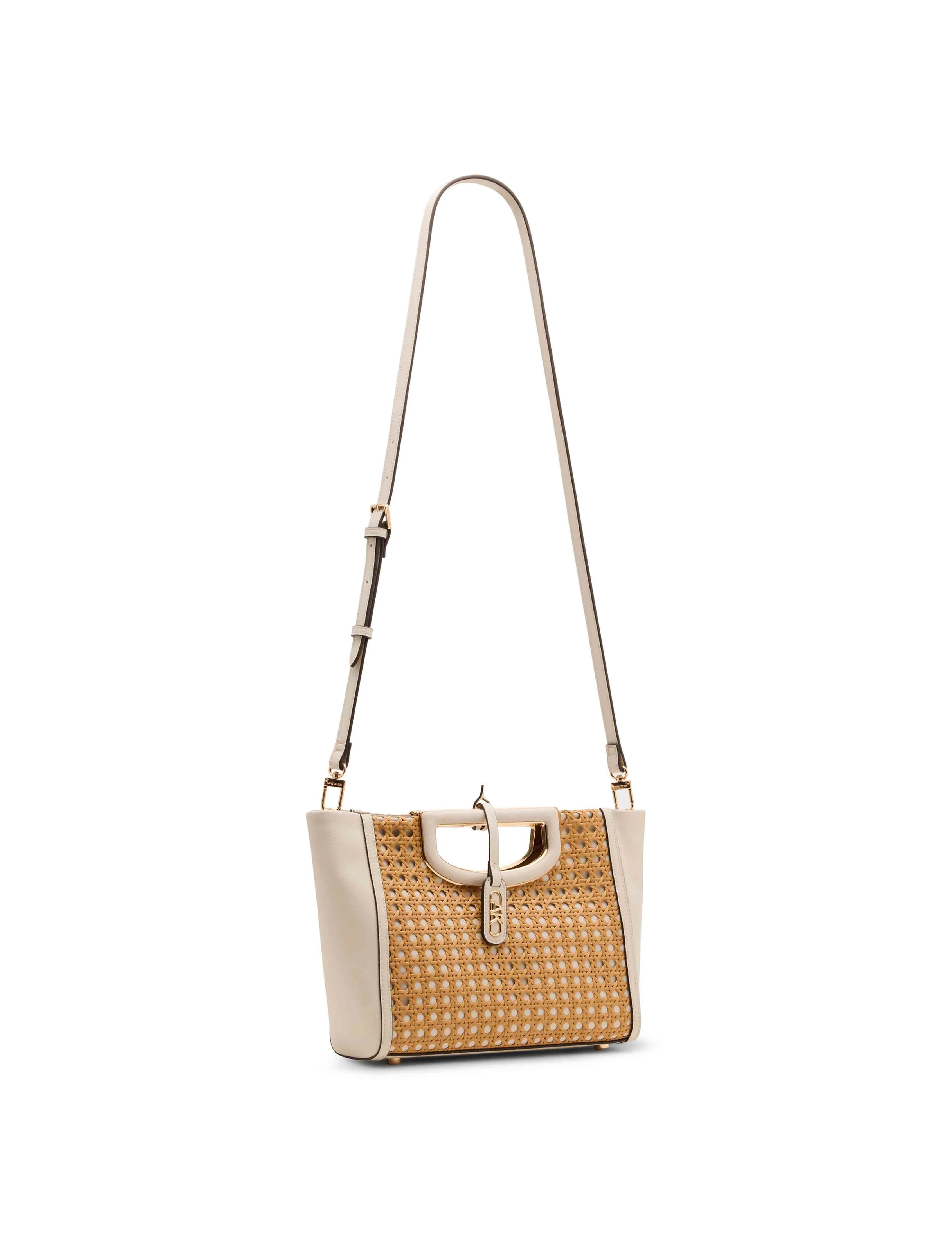 Caning Cut-Out Metal Handle Satchel With Convertible Strap