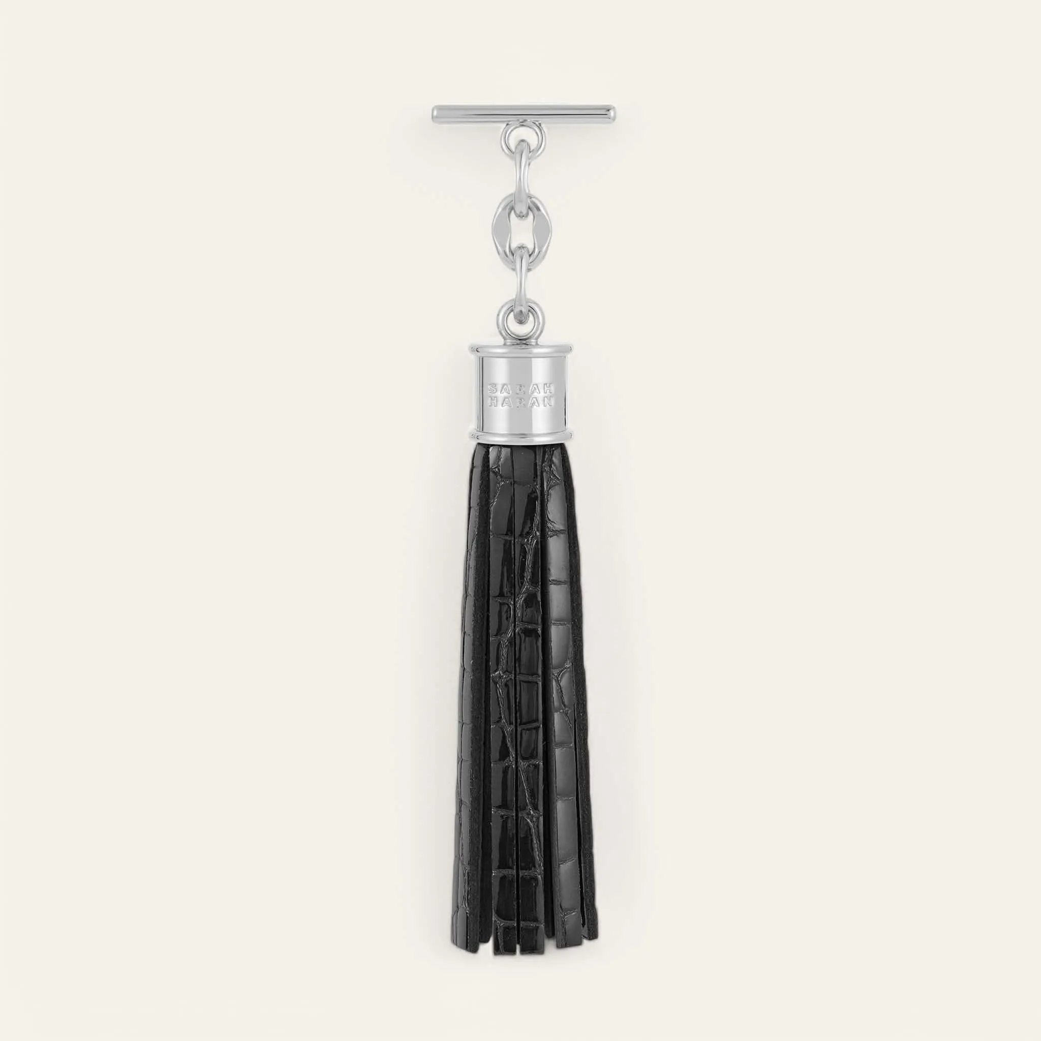Capsule Tassel | Black Patent Croc with Silver hardware