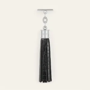 Capsule Tassel | Black Patent Croc with Silver hardware
