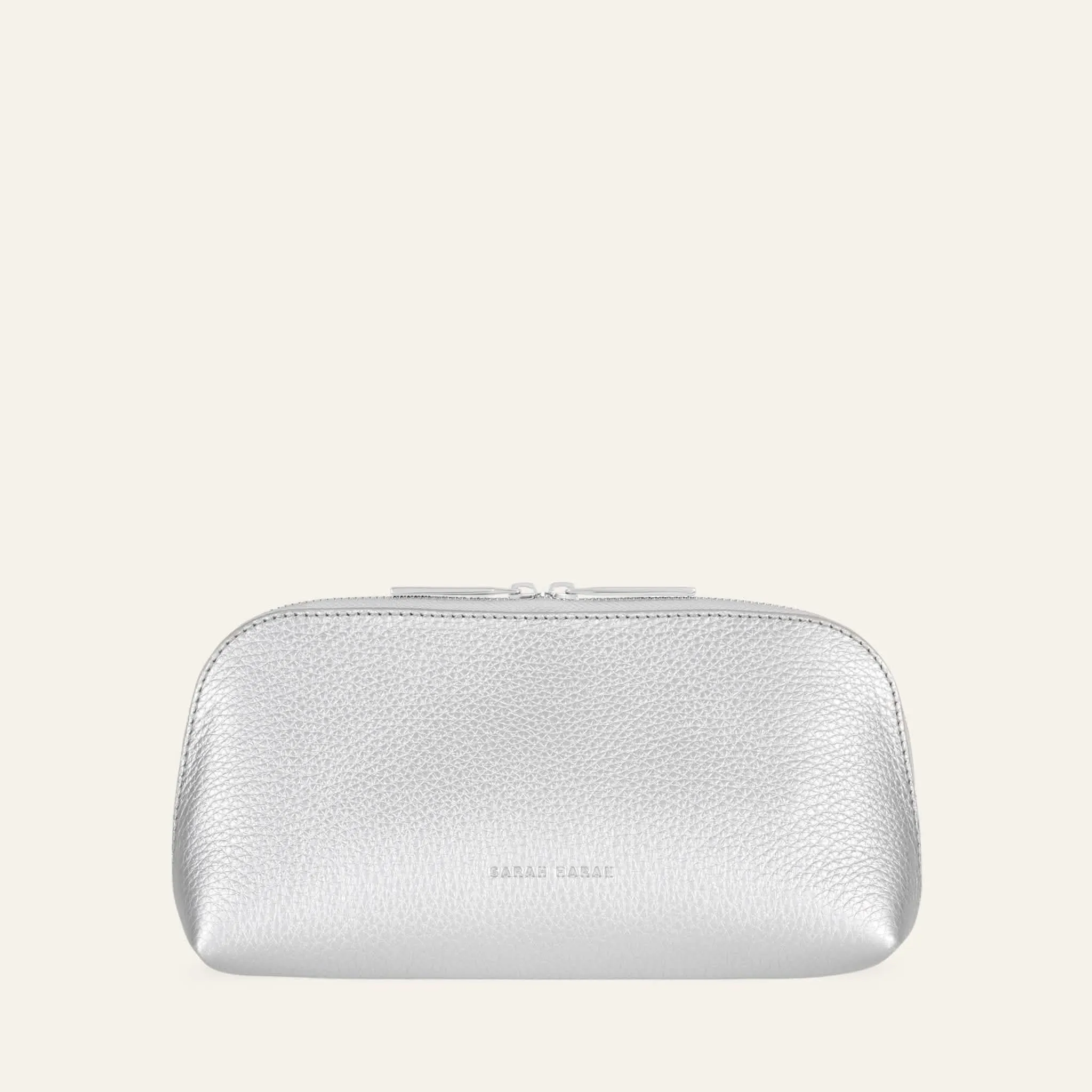 Carnation Cosmetic Bag | Soft Metallic Silver with Silver hardware (Small)