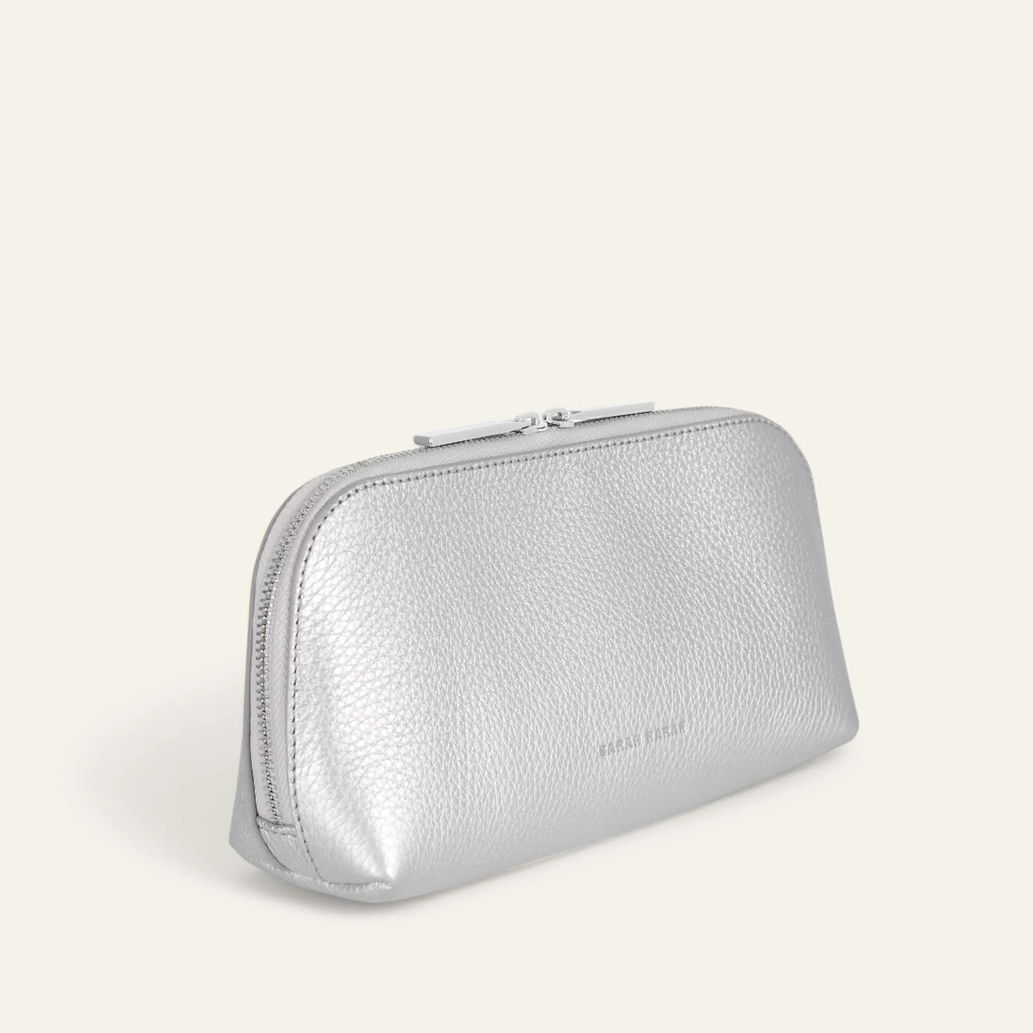 Carnation Cosmetic Bag | Soft Metallic Silver with Silver hardware (Small)