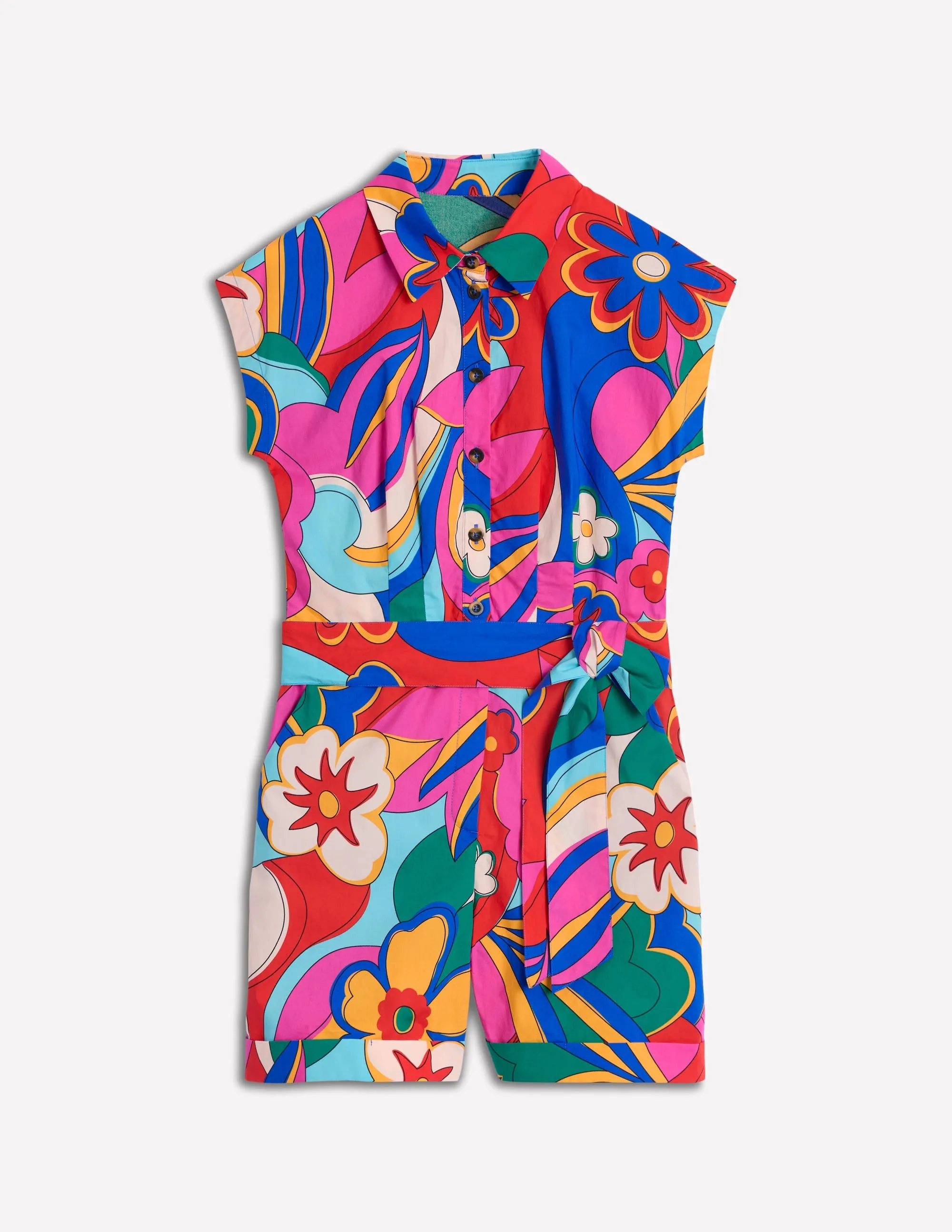 Casual Cotton Playsuit-Multi. Blossomy Pop