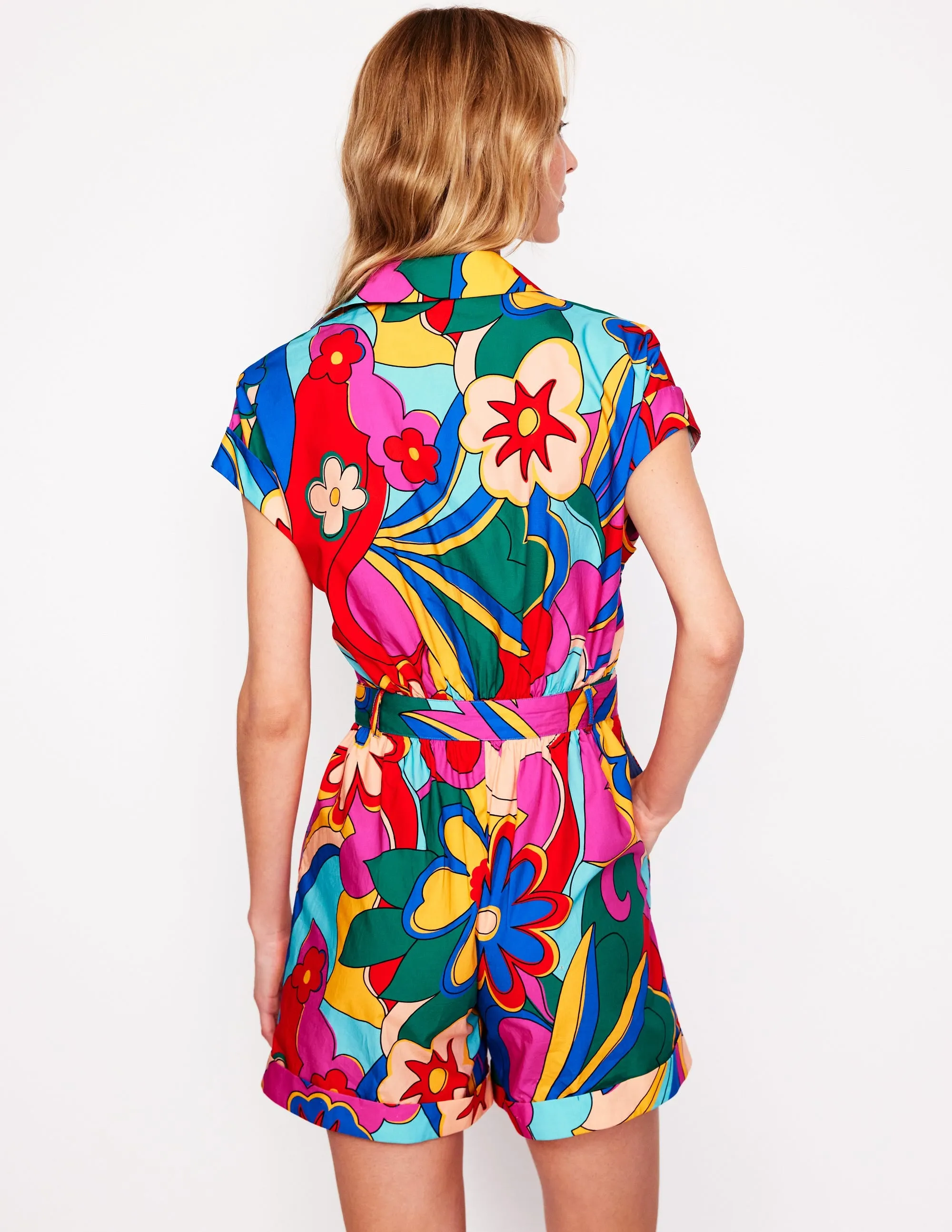 Casual Cotton Playsuit-Multi. Blossomy Pop