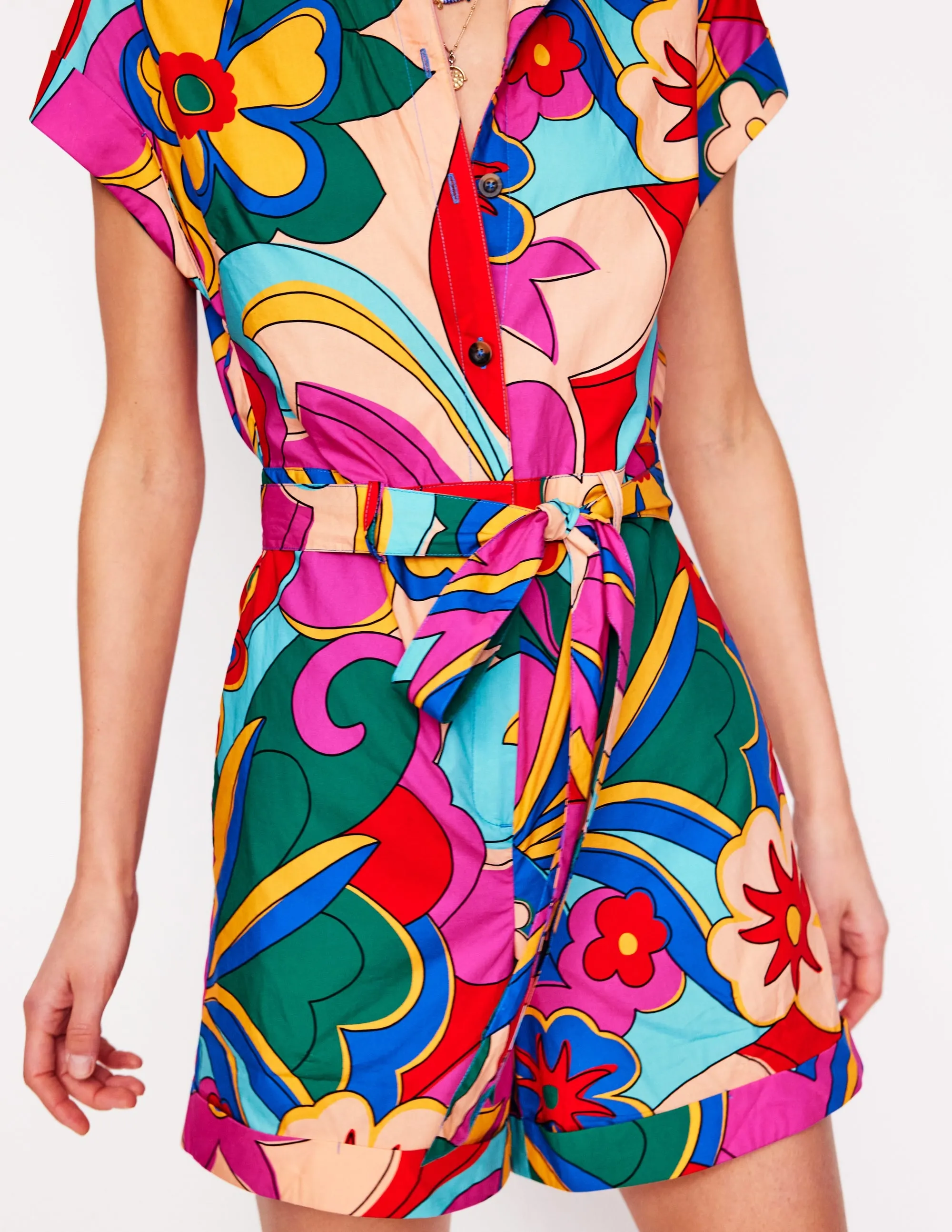 Casual Cotton Playsuit-Multi. Blossomy Pop
