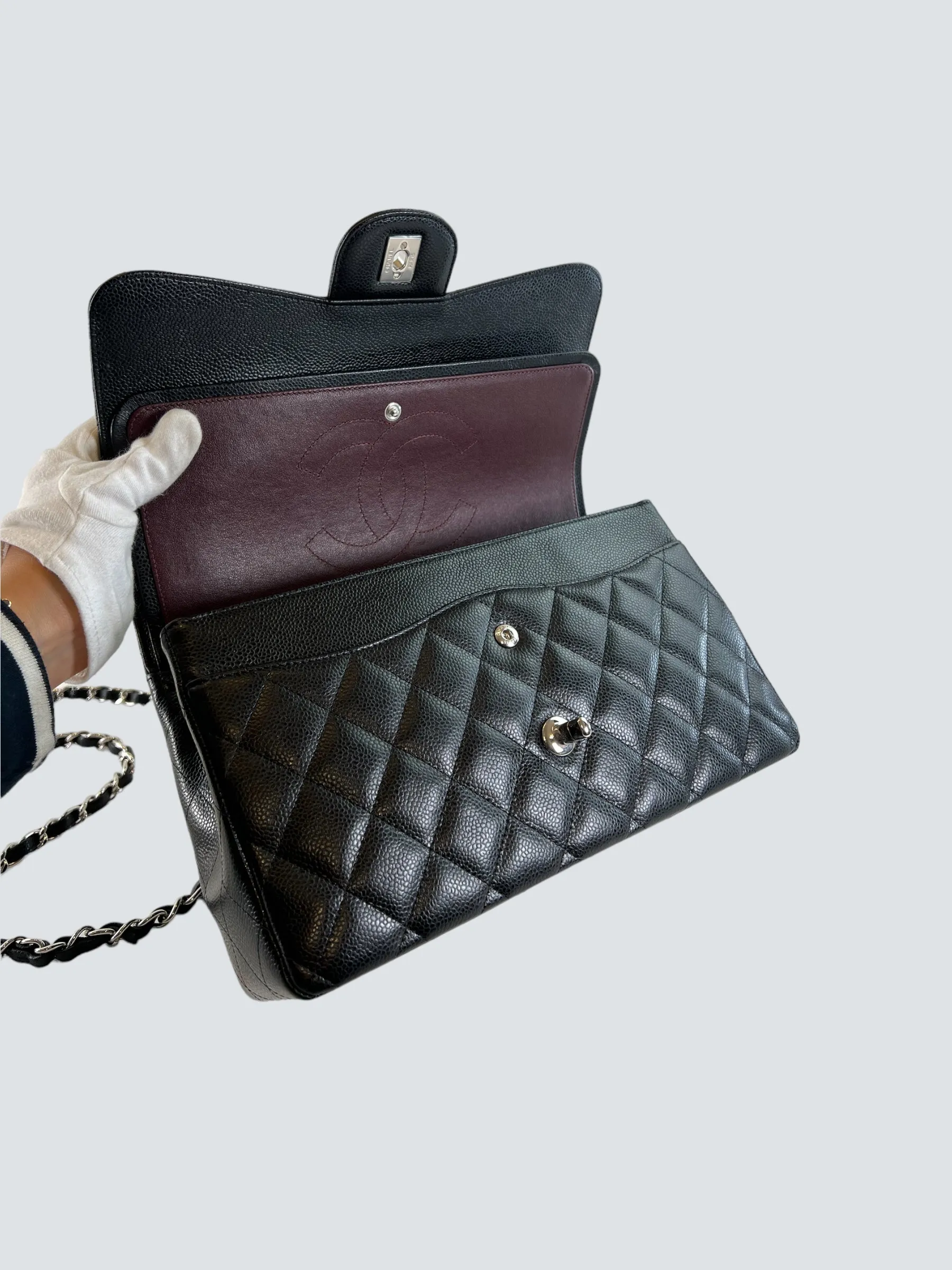 Chanel Black Caviar Leather Jumbo Double Flap