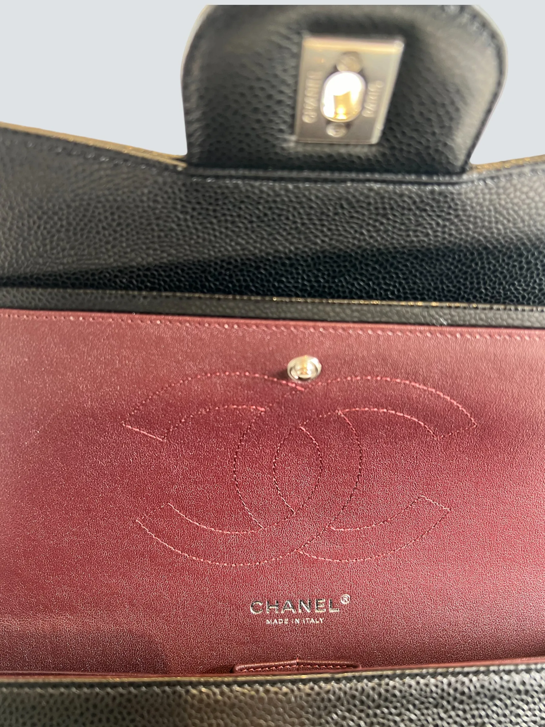 Chanel Black Caviar Leather Jumbo Double Flap