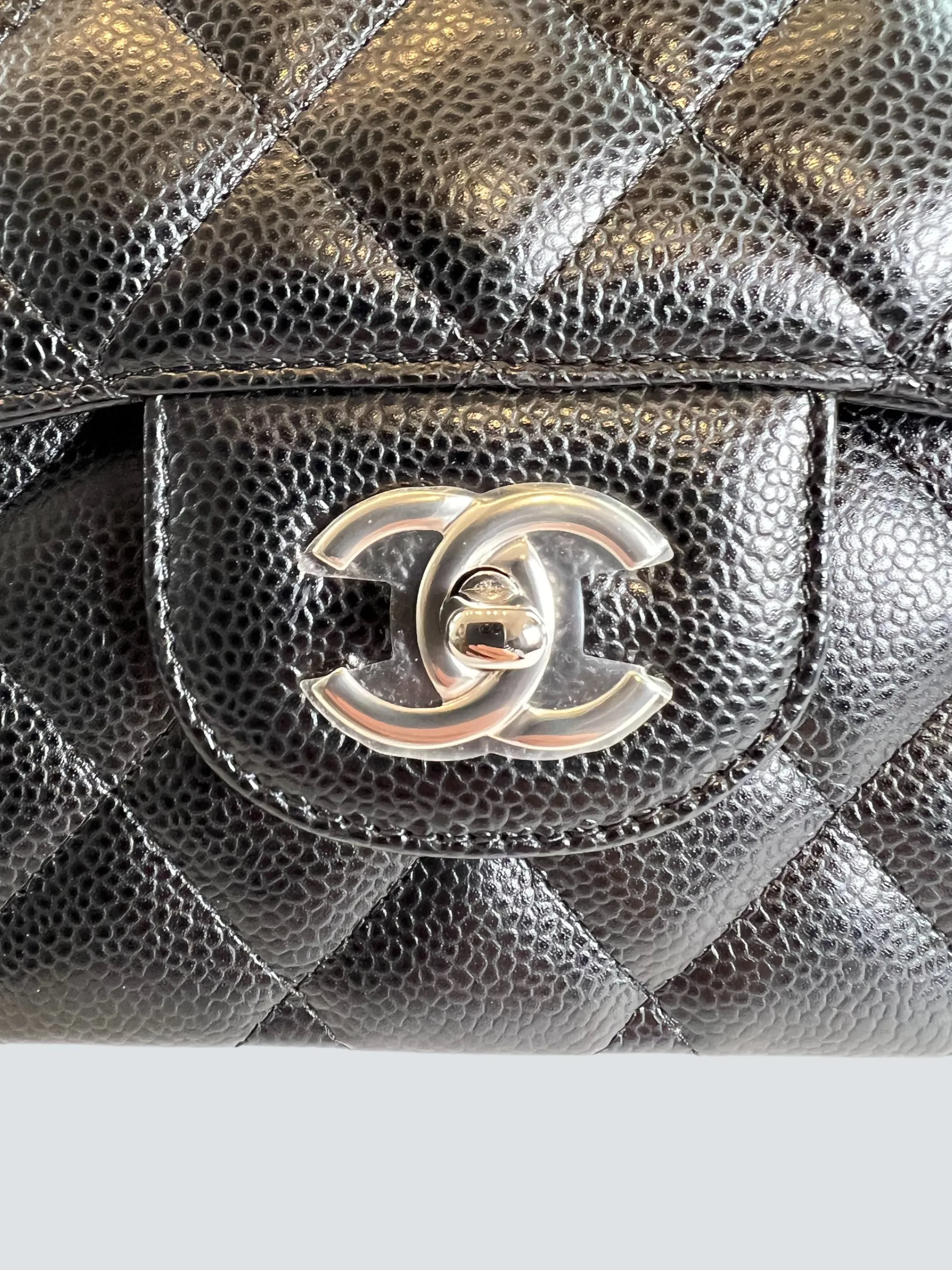 Chanel Black Caviar Leather Jumbo Double Flap
