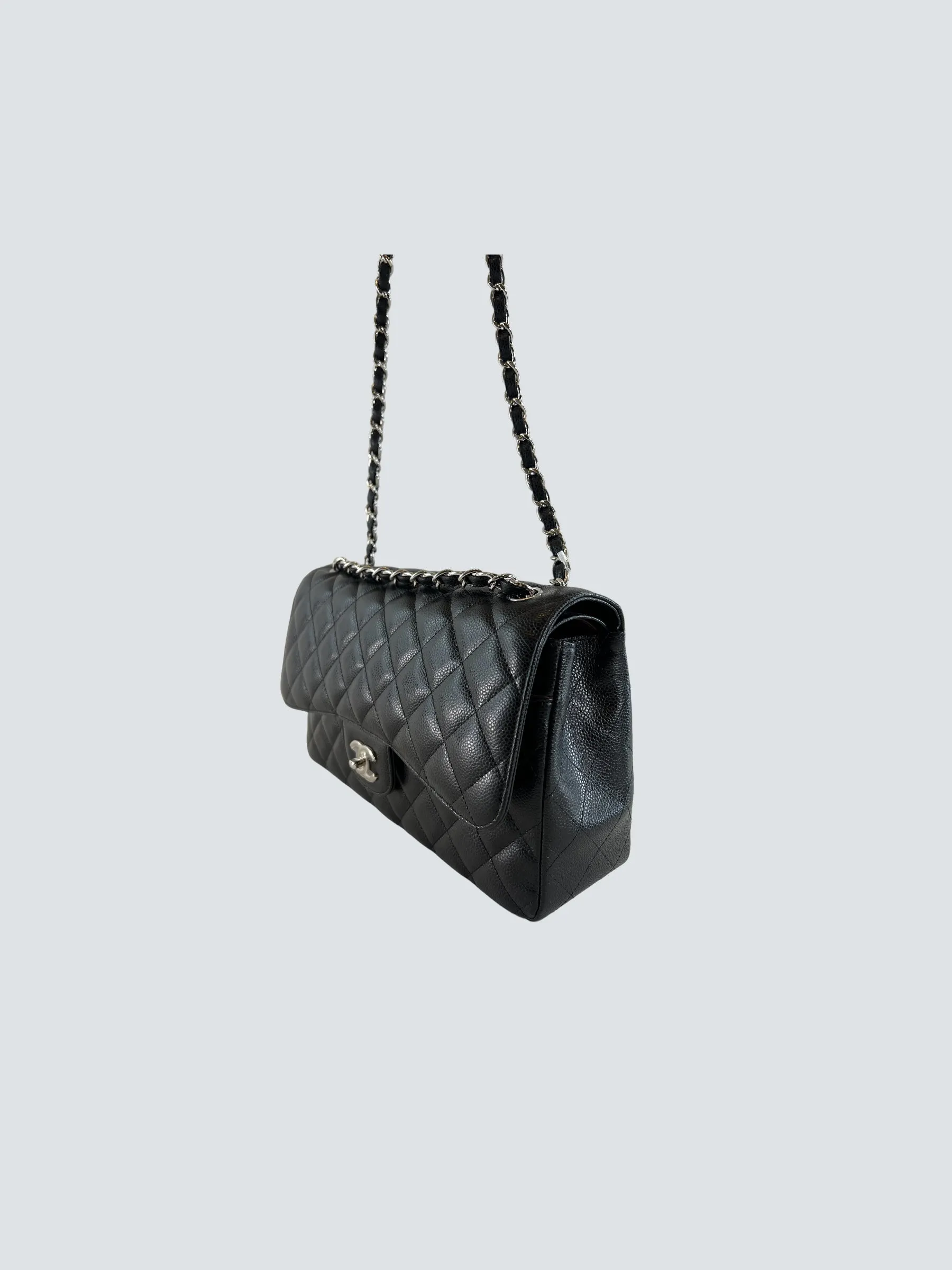 Chanel Black Caviar Leather Jumbo Double Flap