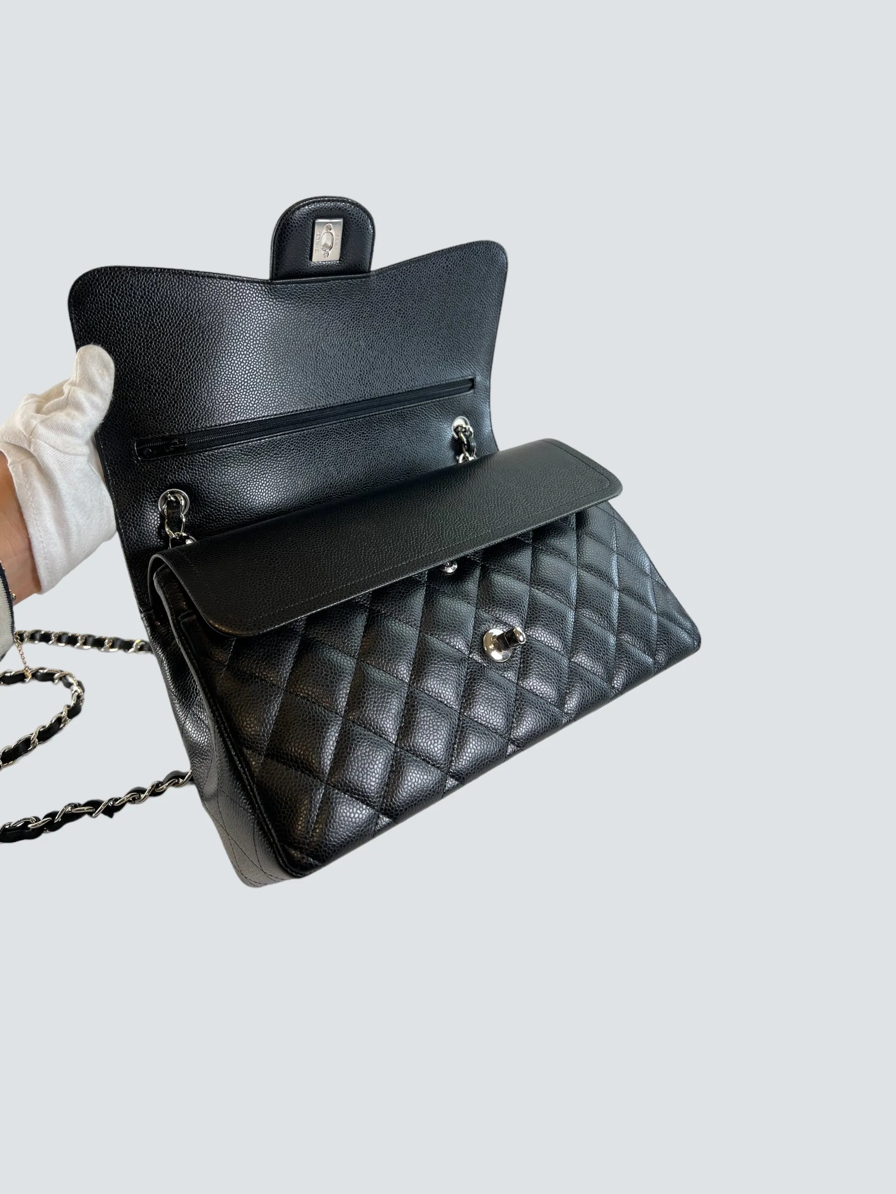 Chanel Black Caviar Leather Jumbo Double Flap