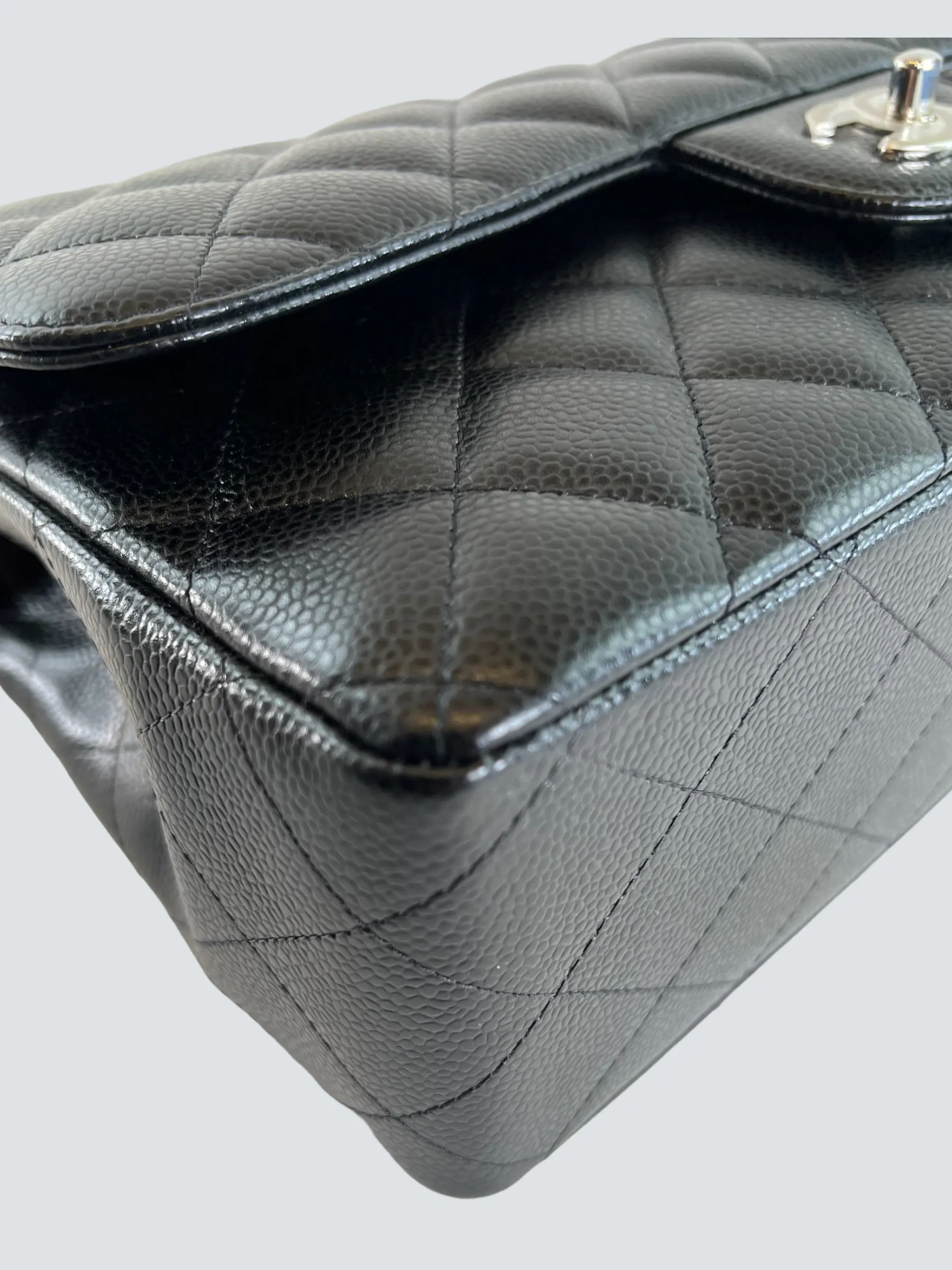 Chanel Black Caviar Leather Jumbo Double Flap