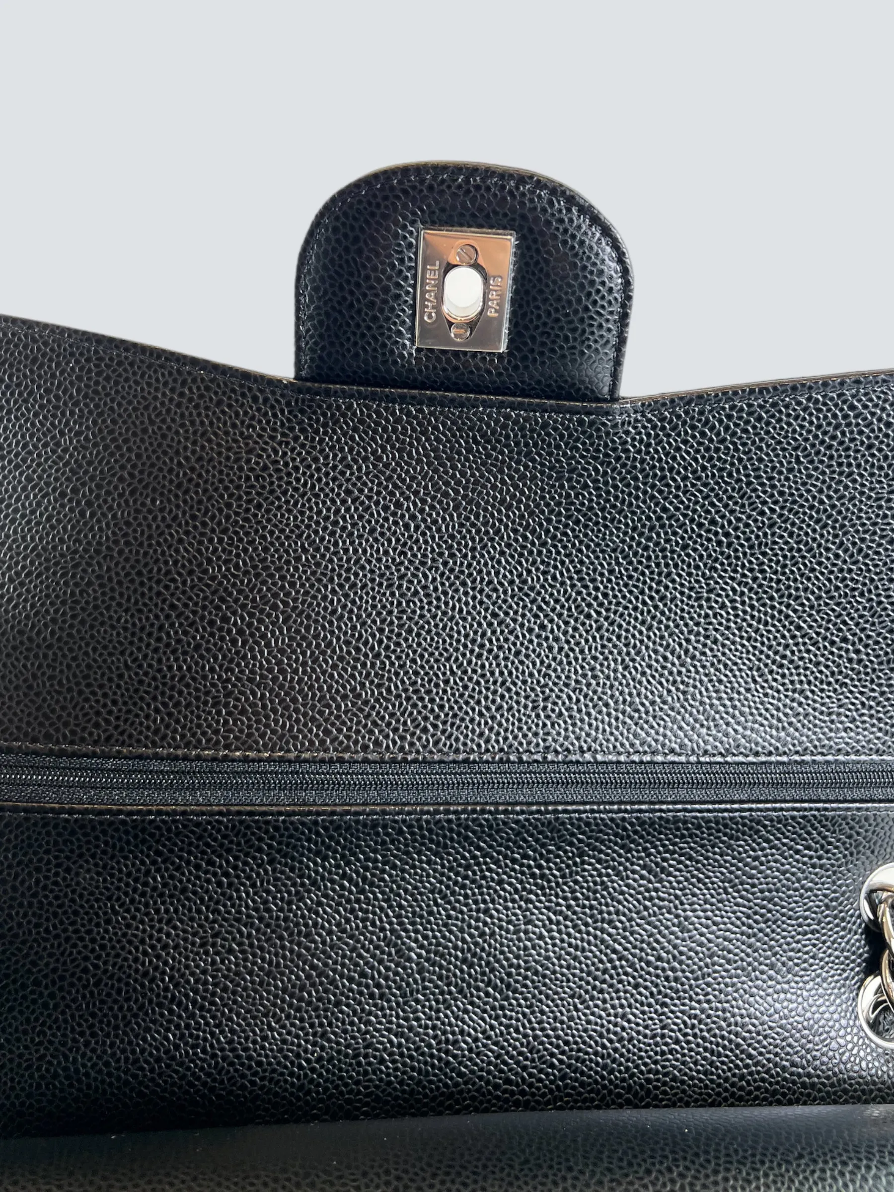 Chanel Black Caviar Leather Jumbo Double Flap