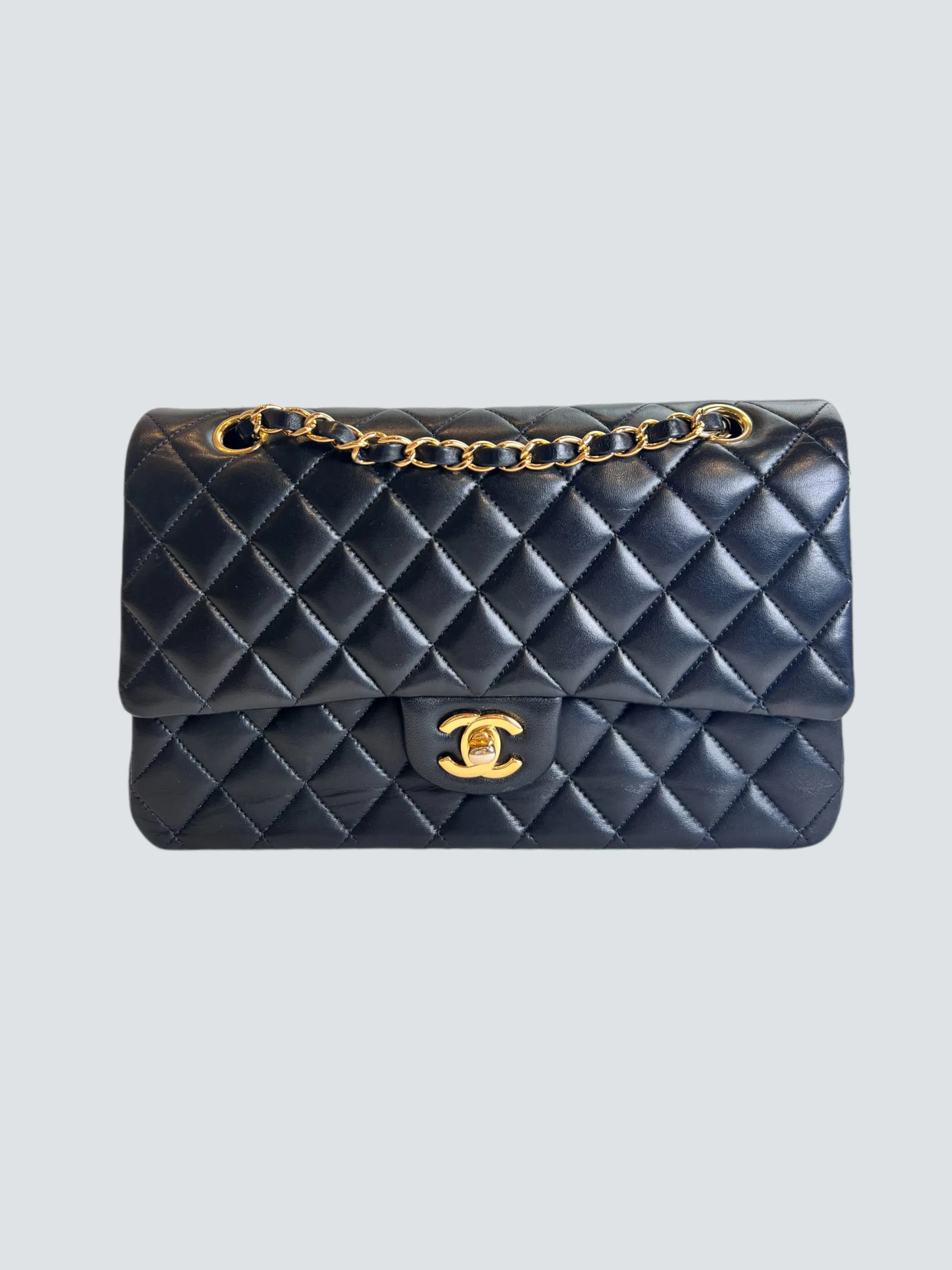 Chanel Black Lambskin Leather Medium Double Flap