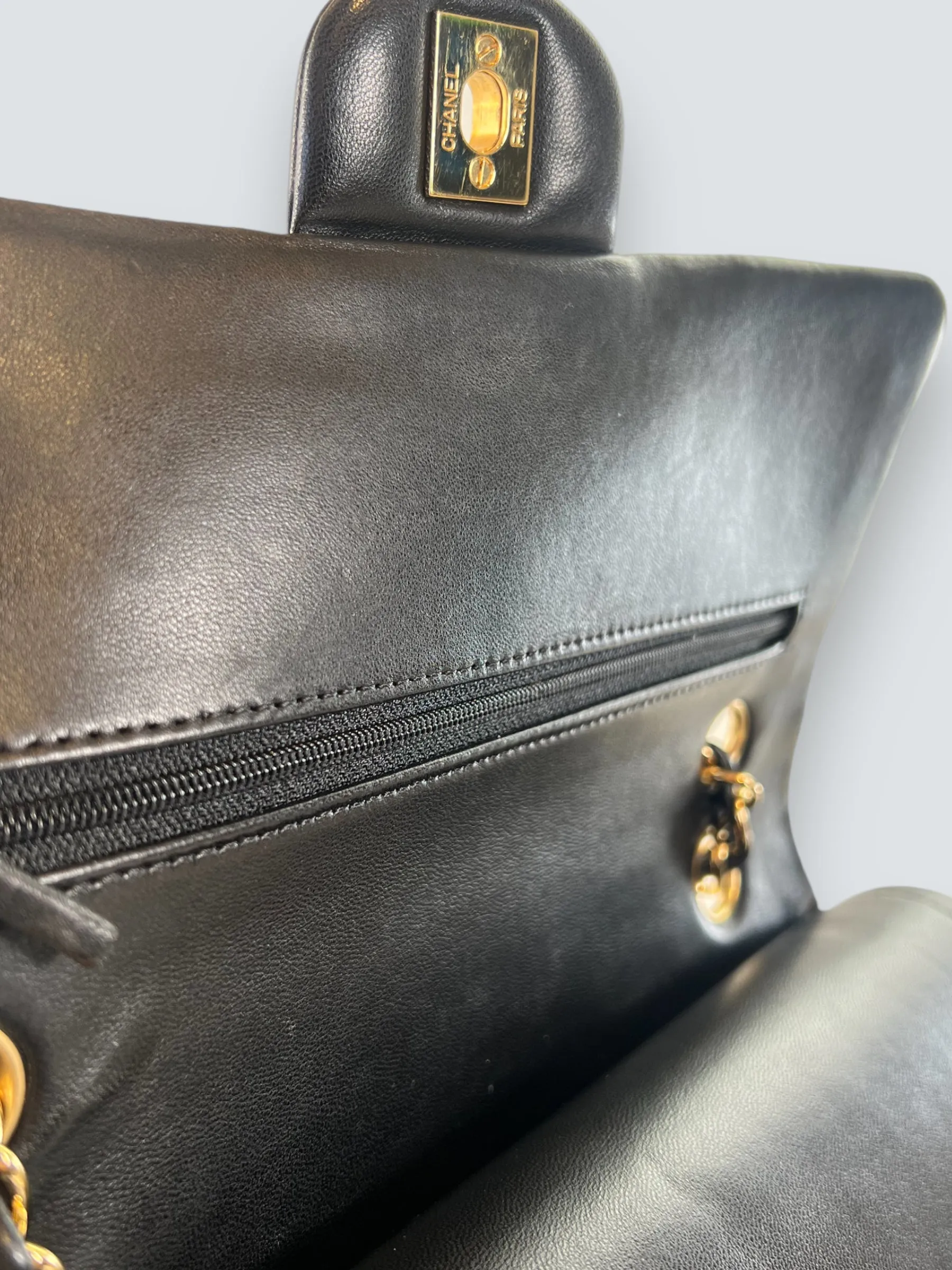 Chanel Black Lambskin Leather Medium Double Flap