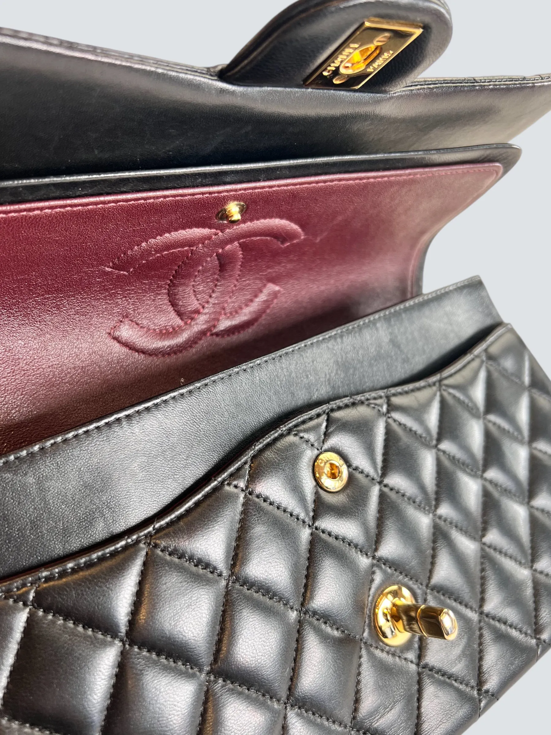 Chanel Black Lambskin Leather Medium Double Flap
