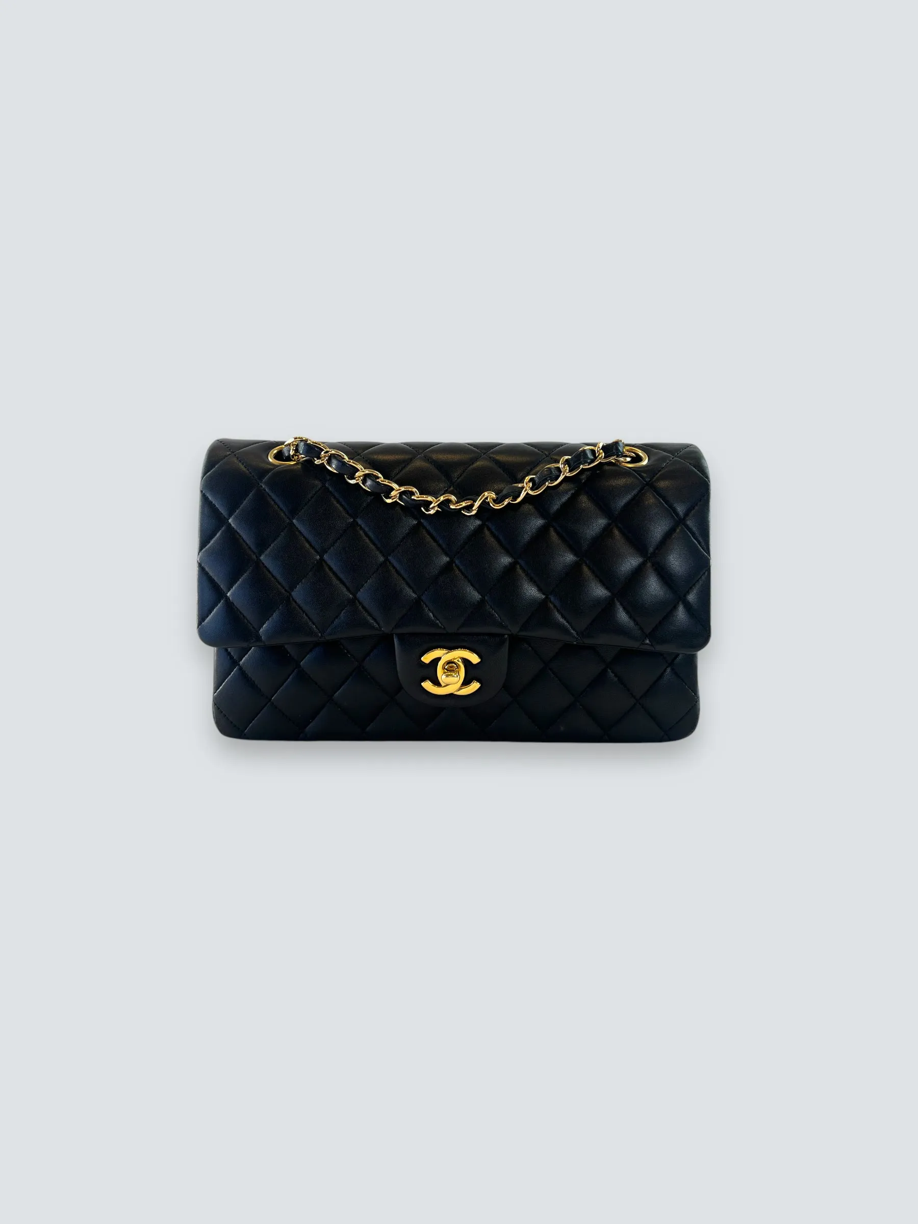 Chanel Black Lambskin Leather Medium Double Flap