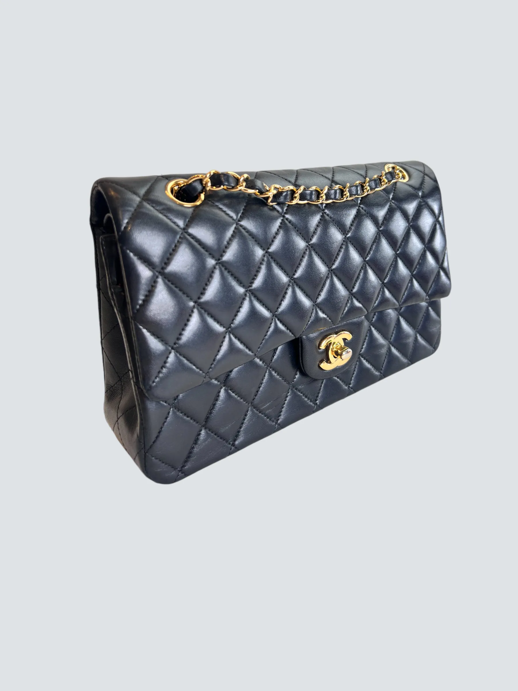 Chanel Black Lambskin Leather Medium Double Flap