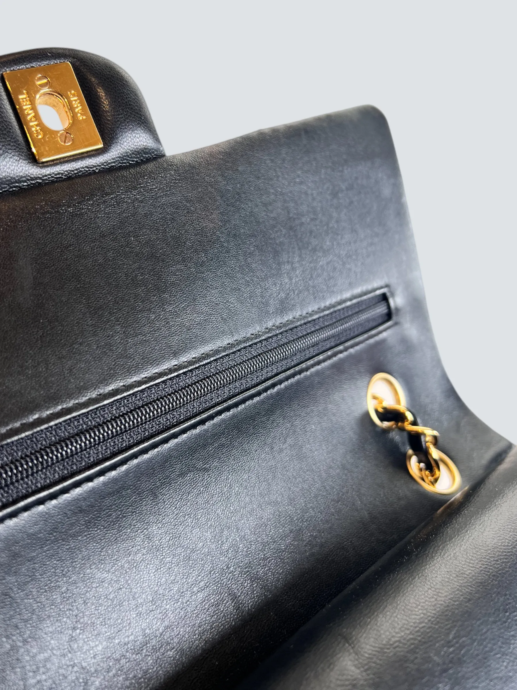 Chanel Black Lambskin Leather Medium Double Flap