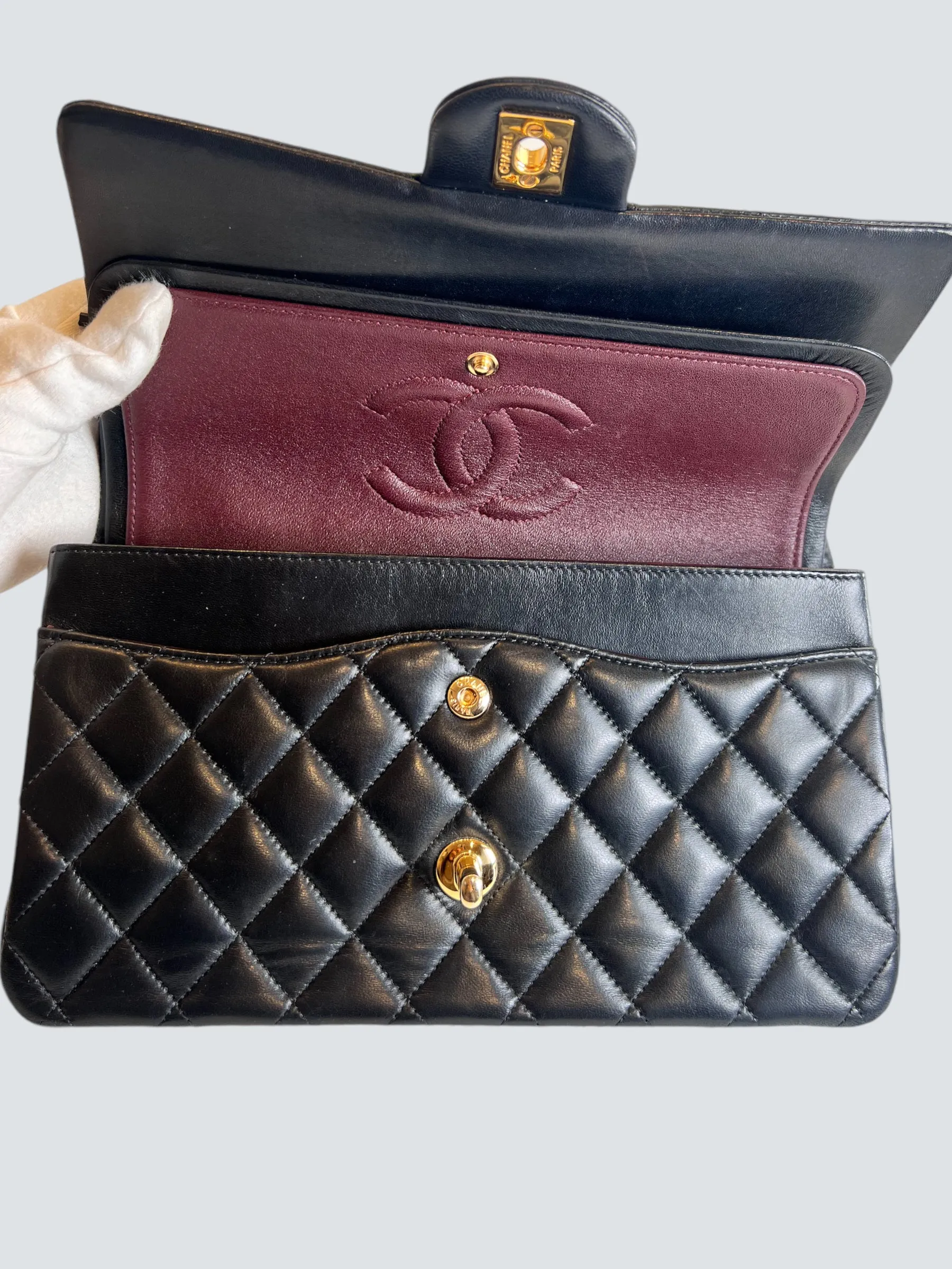 Chanel Black Lambskin Leather Medium Double Flap