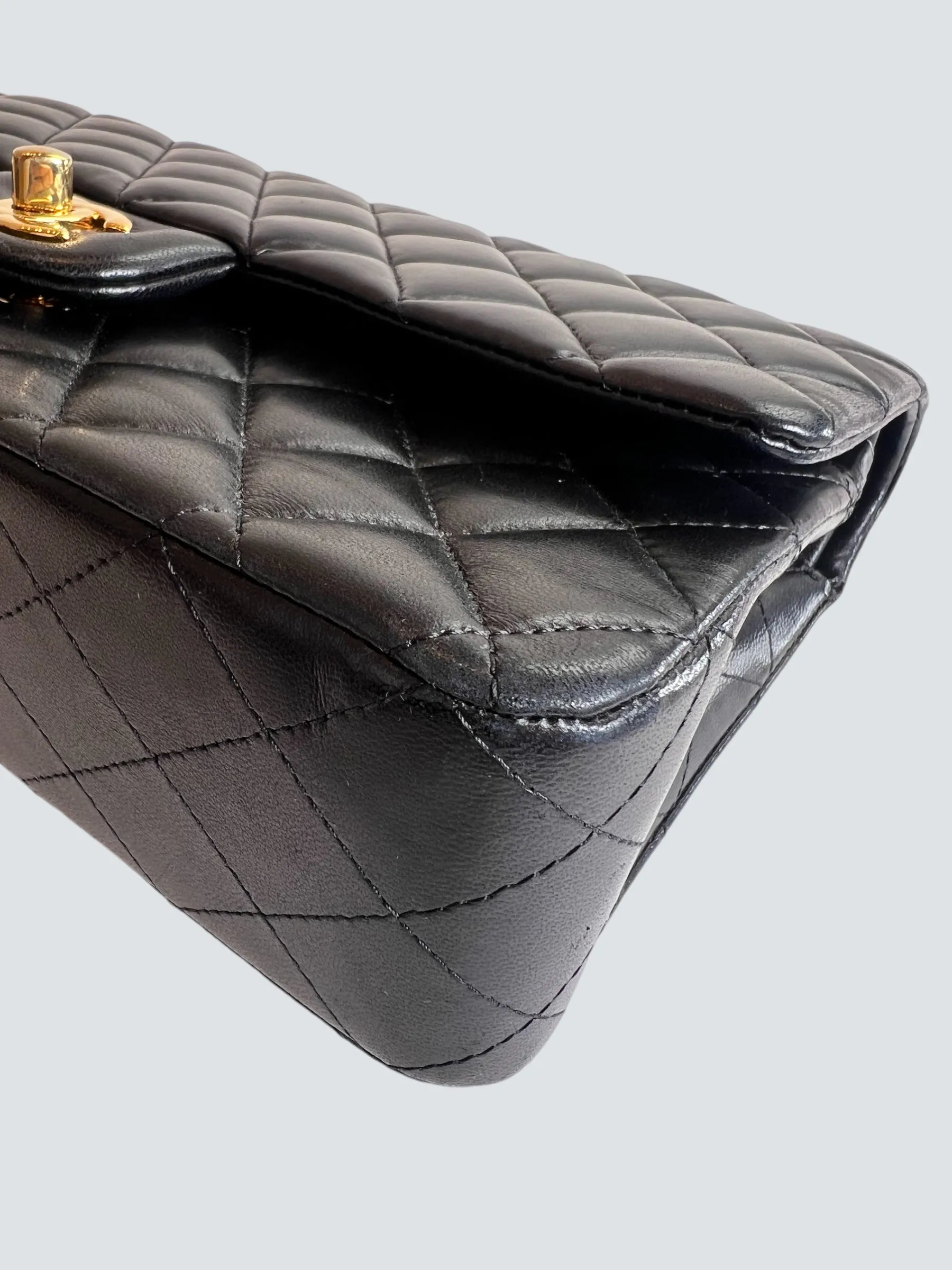 Chanel Black Lambskin Leather Medium Double Flap