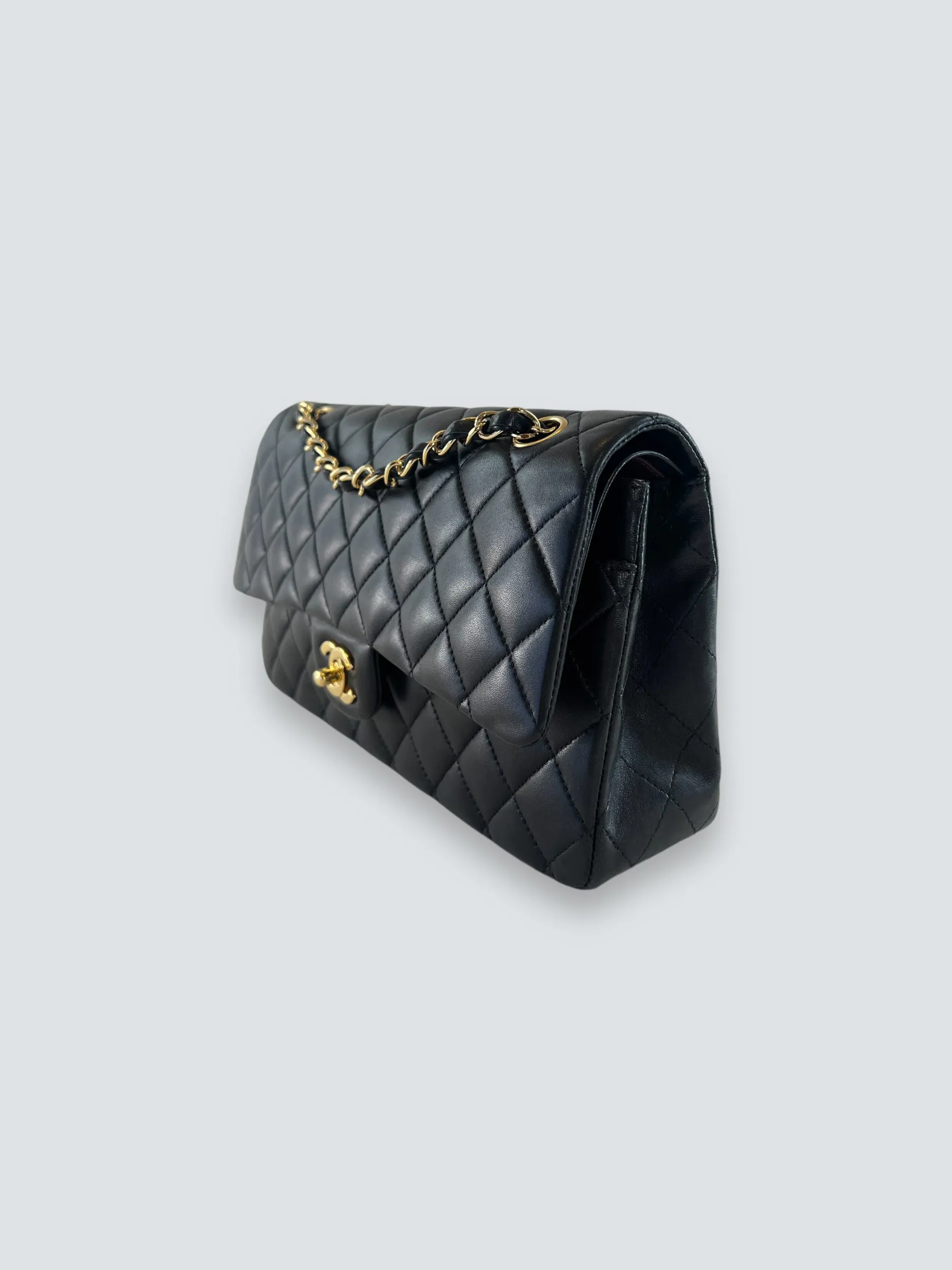 Chanel Black Lambskin Leather Medium Double Flap